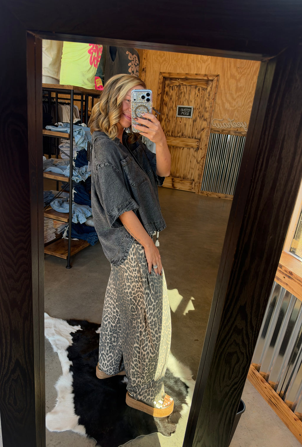 Pleated Leopard Barrel Pants