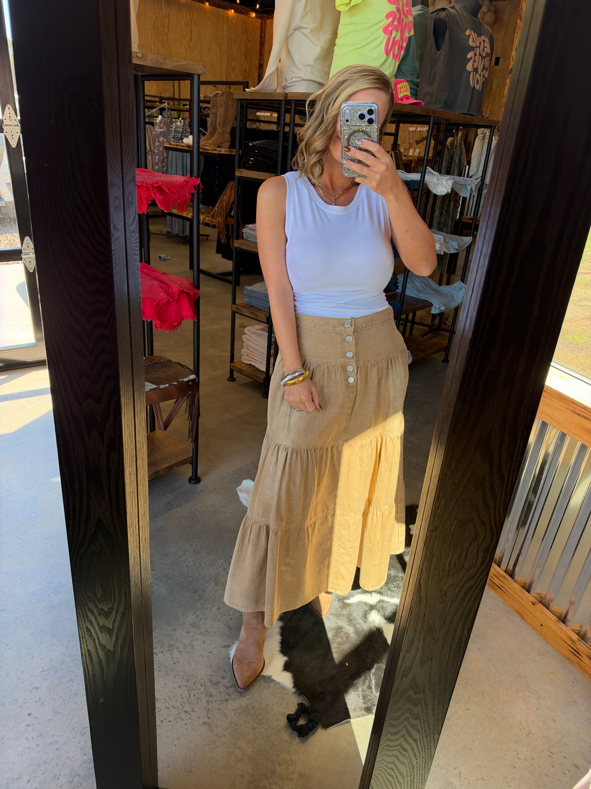 Western Ruffle Hem Denim Skirt