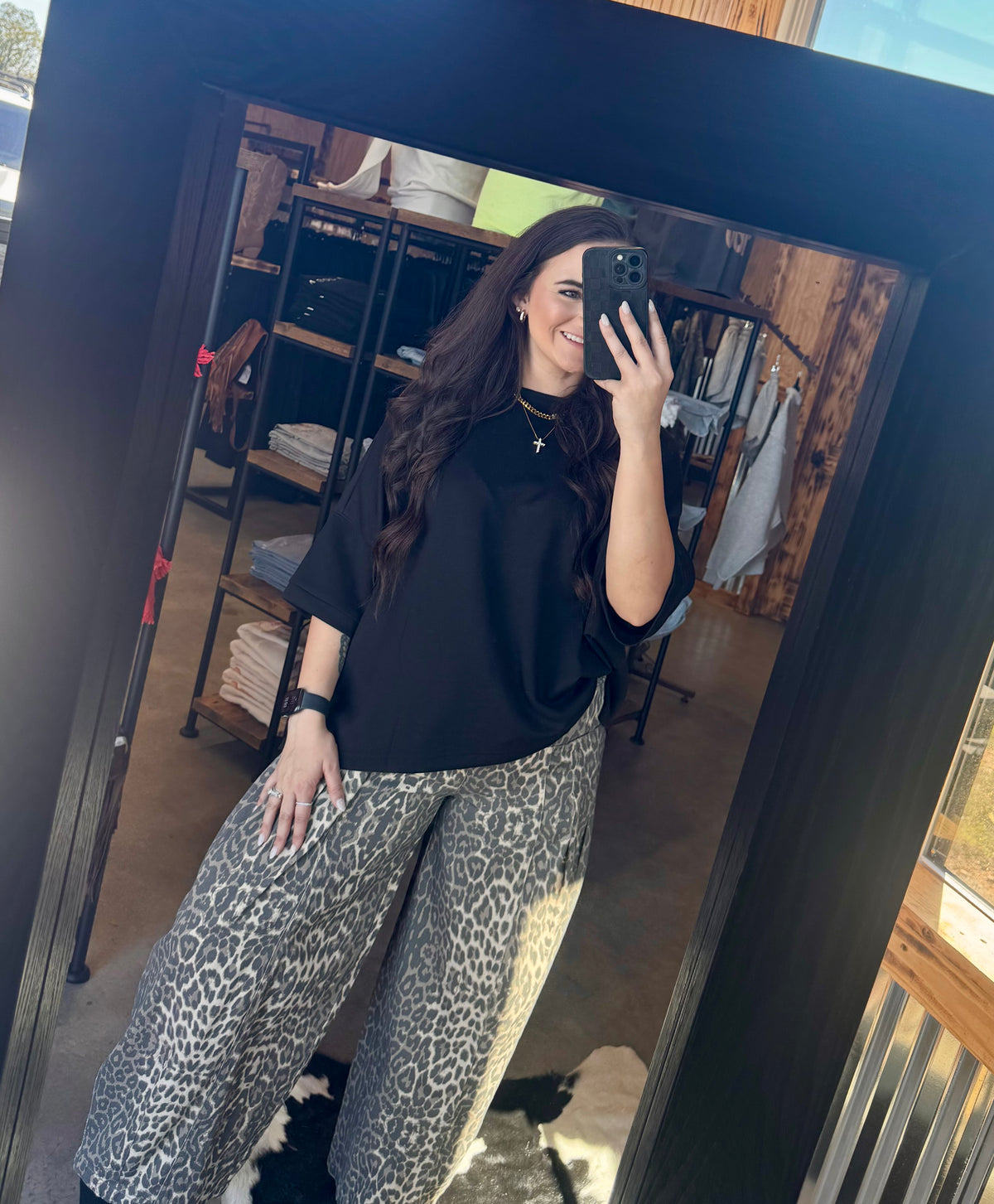 Pleated Leopard Barrel Pants