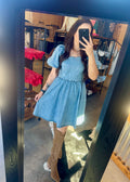 Washed Denim Puff Sleeve Dress