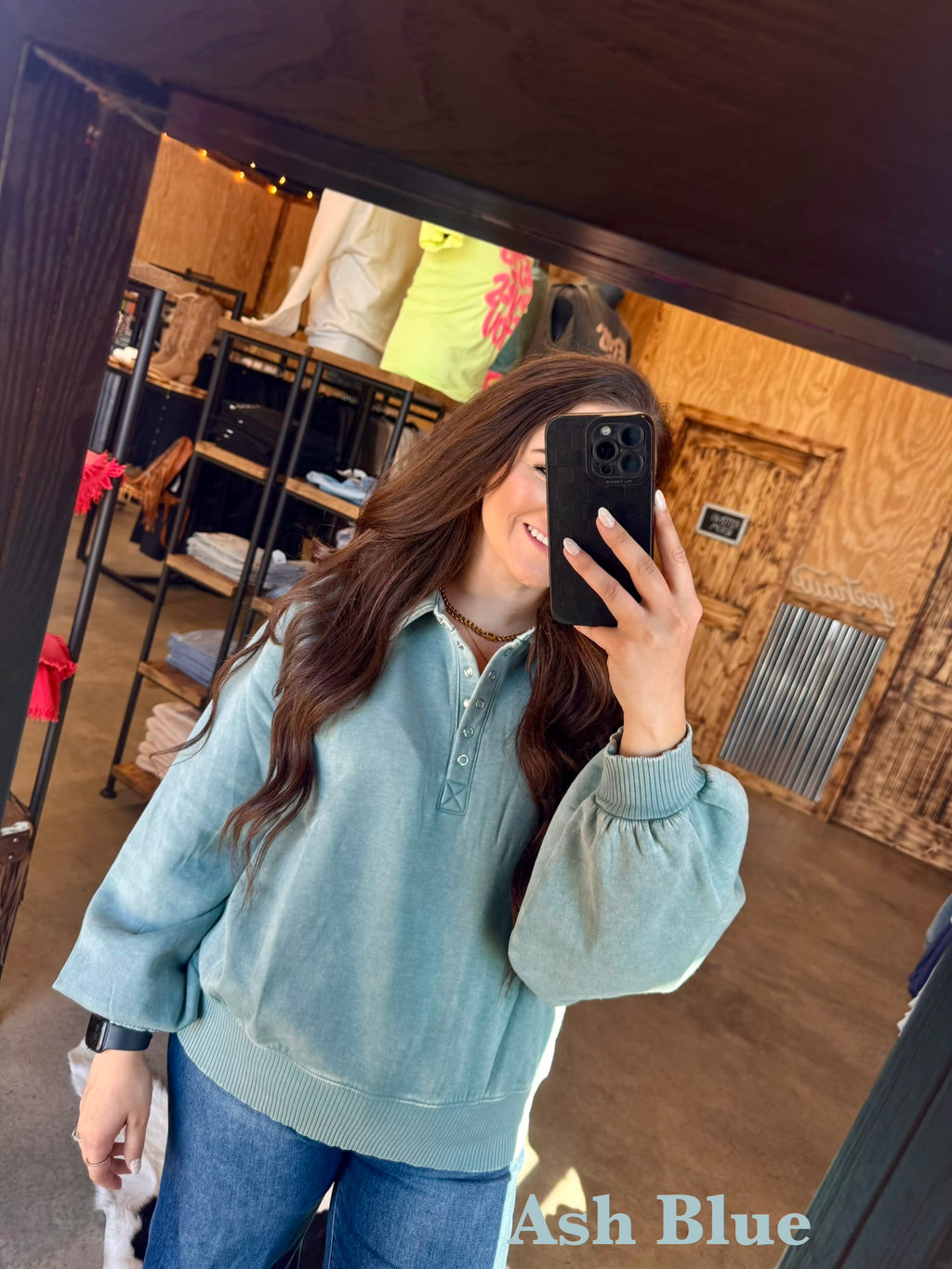 Acid Washed Button Up Pullover