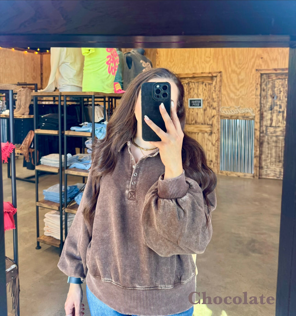 Acid Washed Button Up Pullover