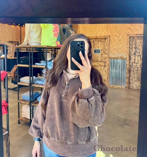 Acid Washed Button Up Pullover