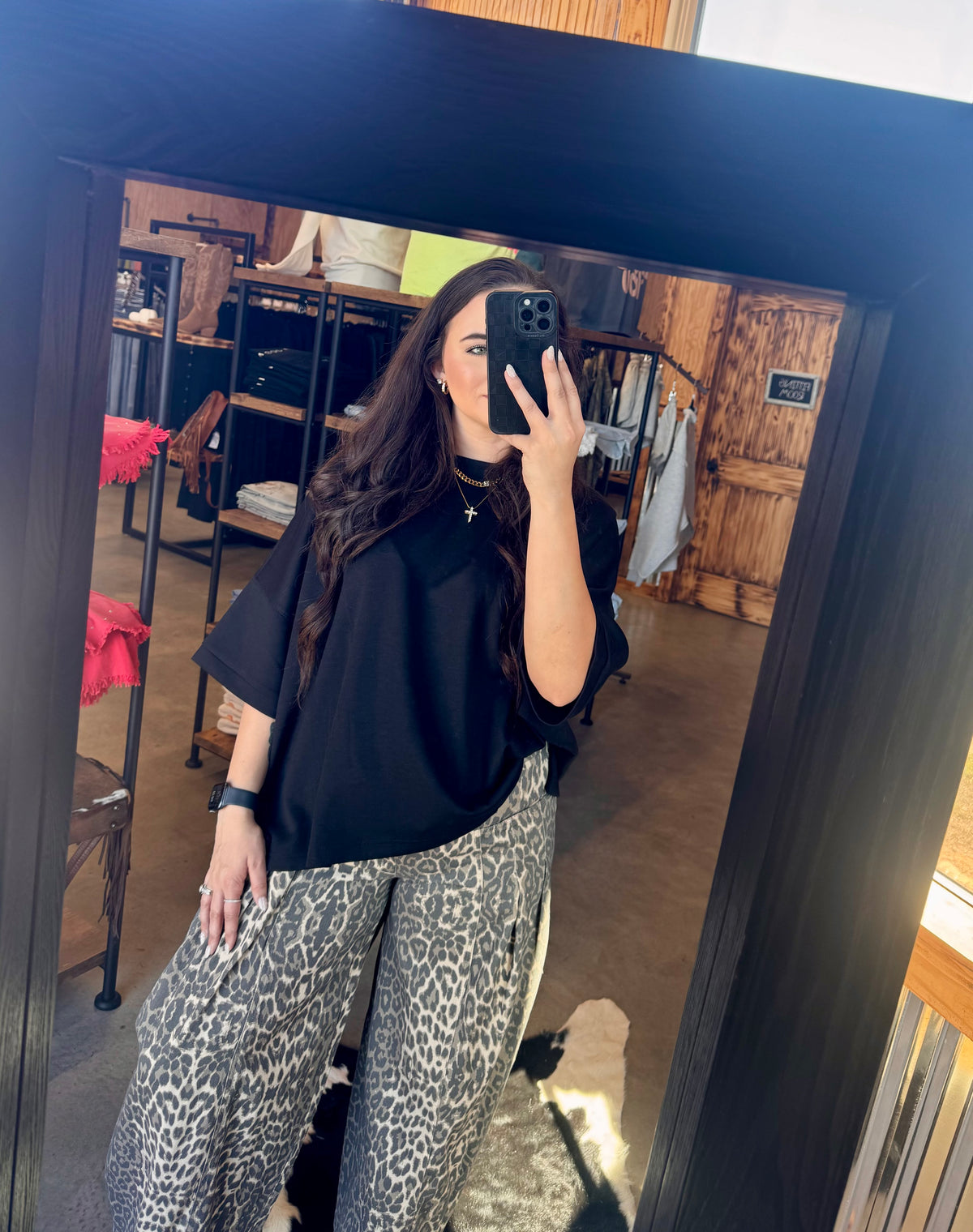 Pleated Leopard Barrel Pants