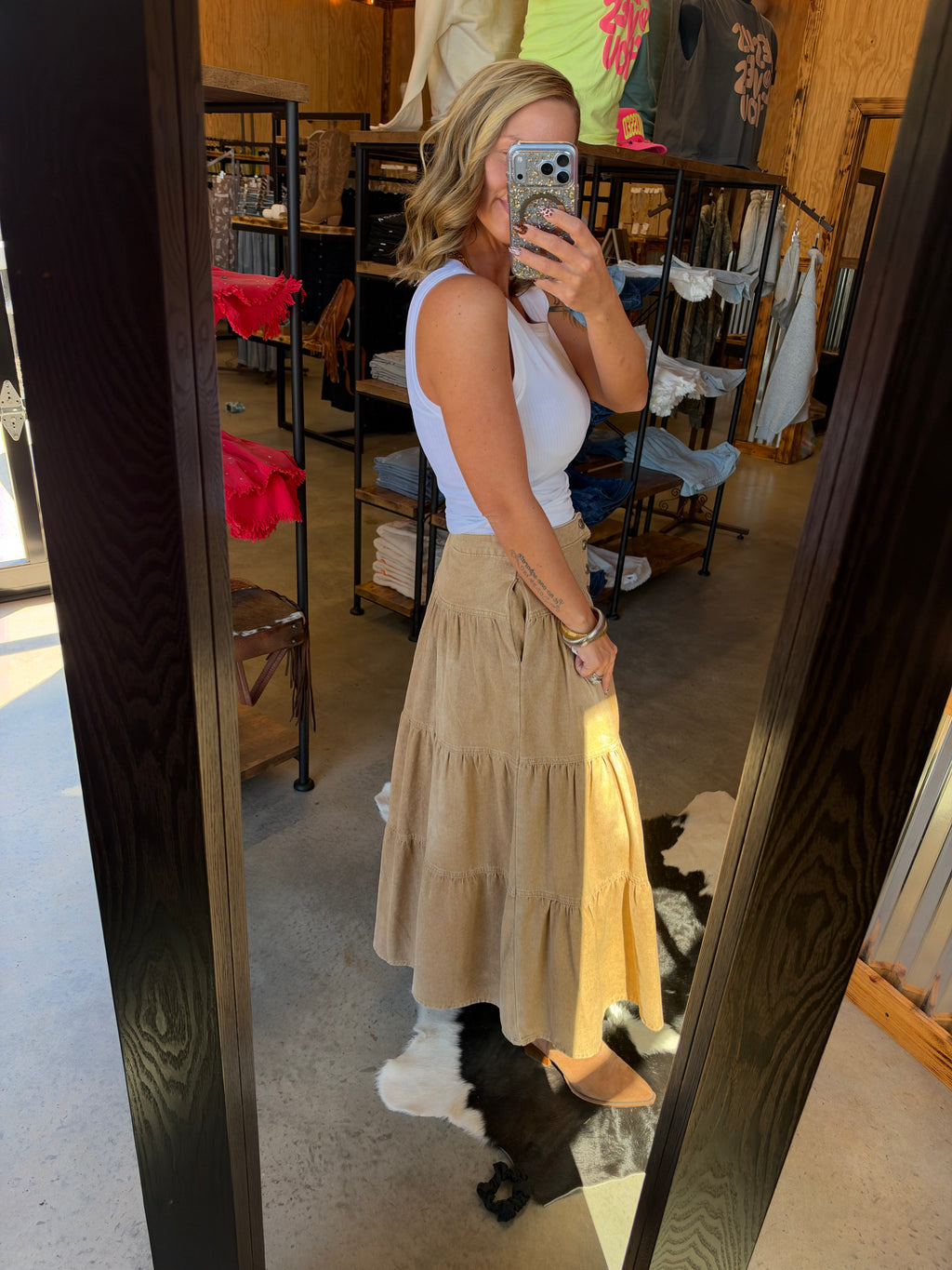 Western Ruffle Hem Denim Skirt
