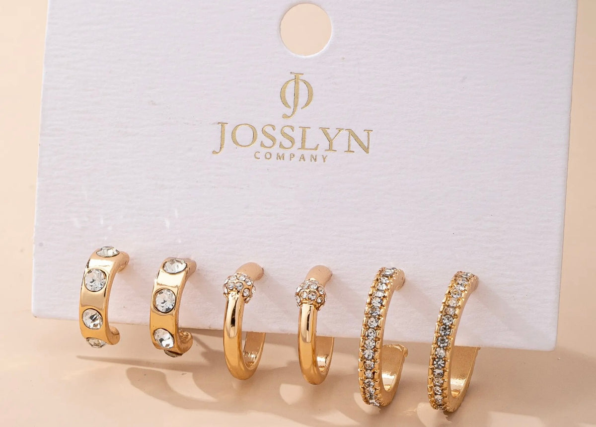 Gold Tone Crystal Earring Set