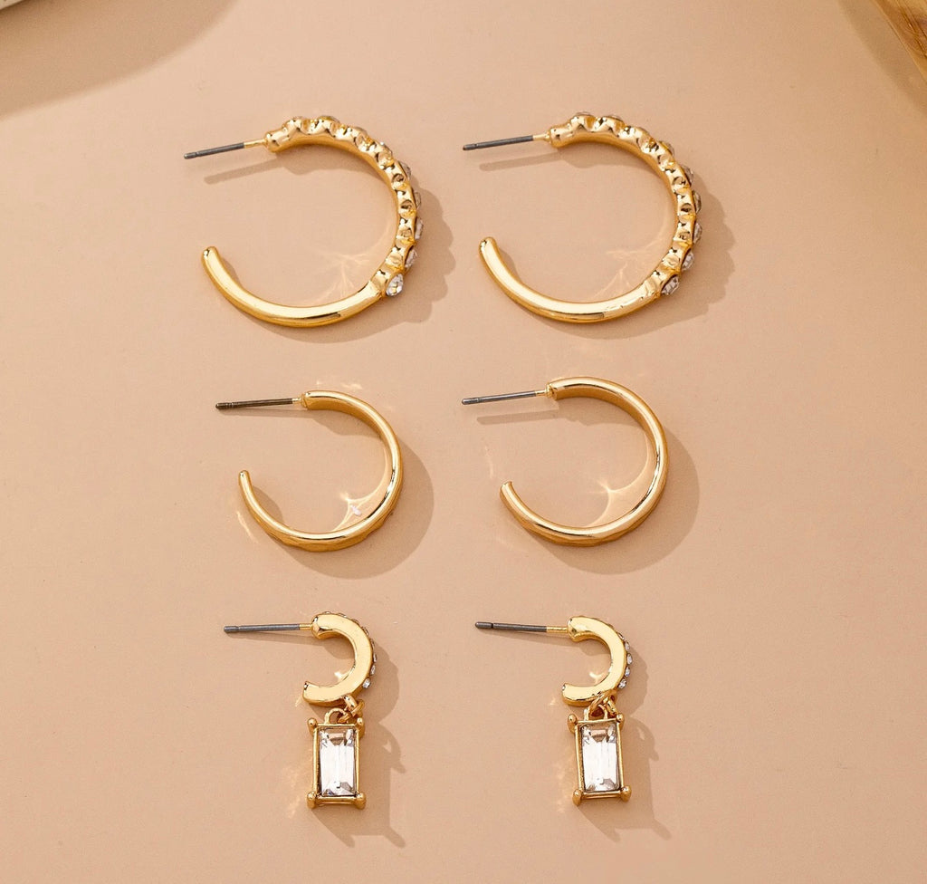Crystal Accented Hoop Earring Set