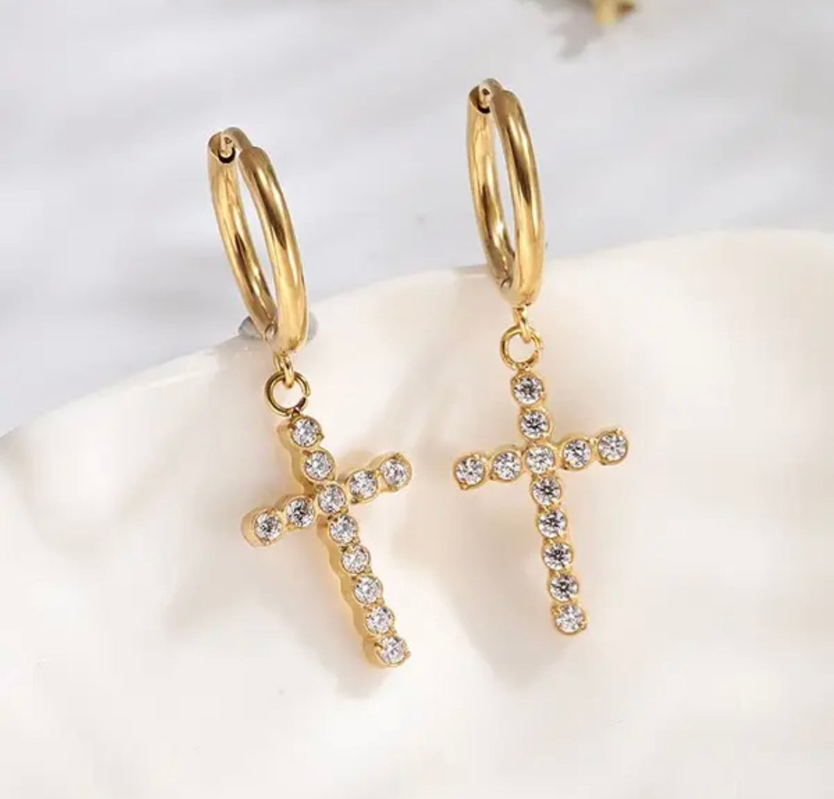 18K Stainless Steel Cross Hoops