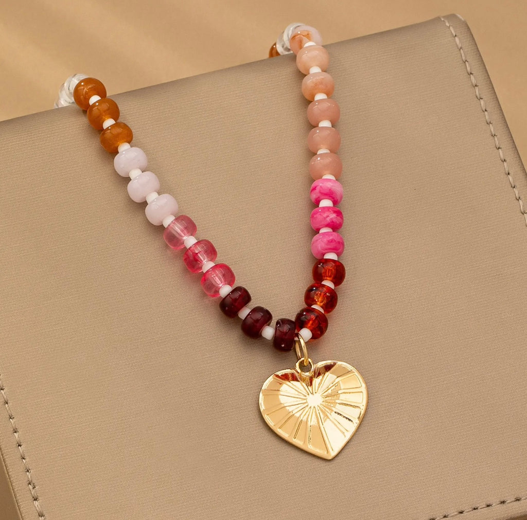 Beaded Heart Charm Necklace