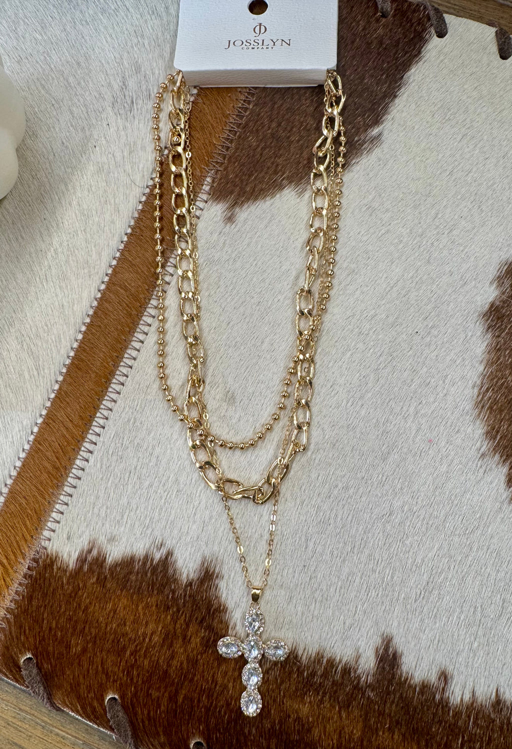 Rhinestone Cross Multilayer Necklace