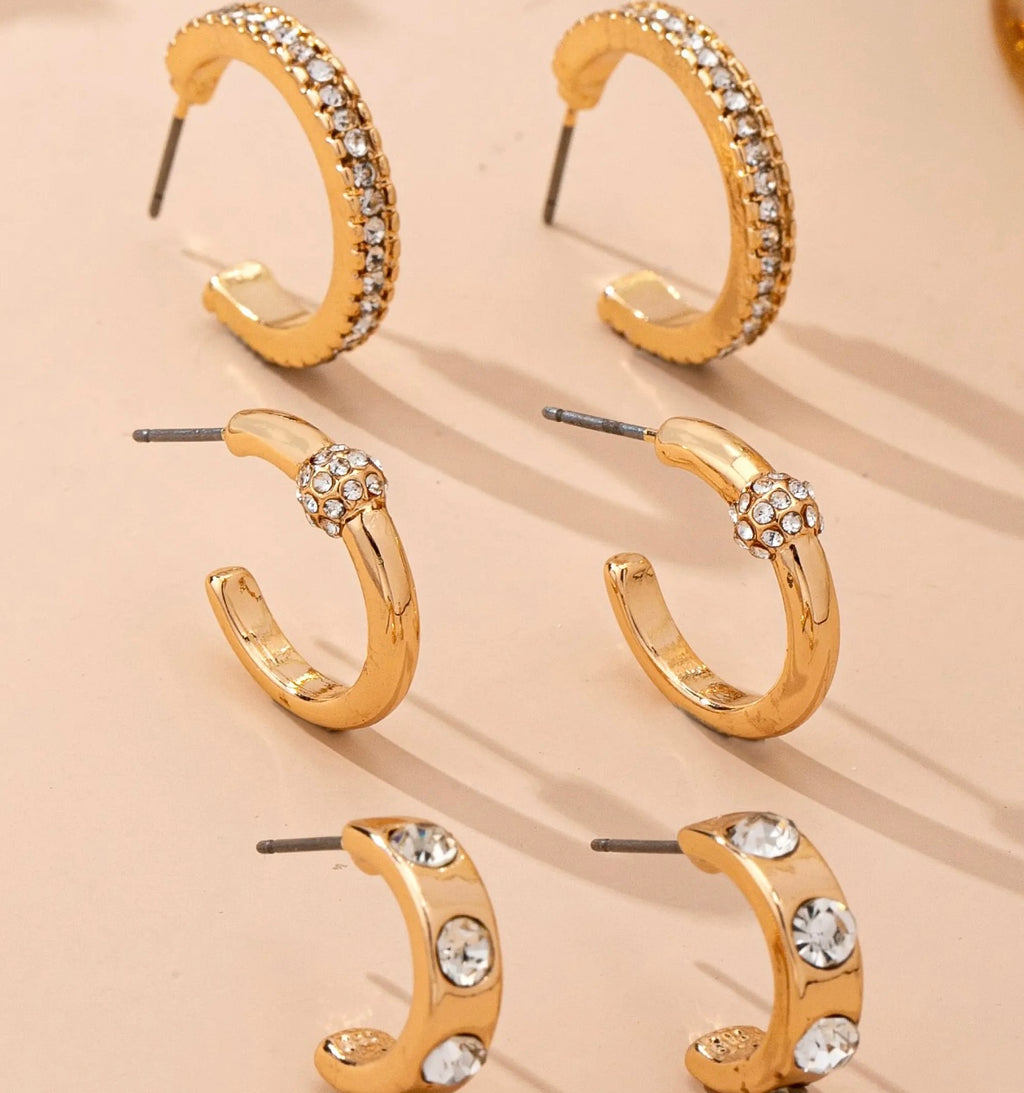 Gold Tone Crystal Earring Set