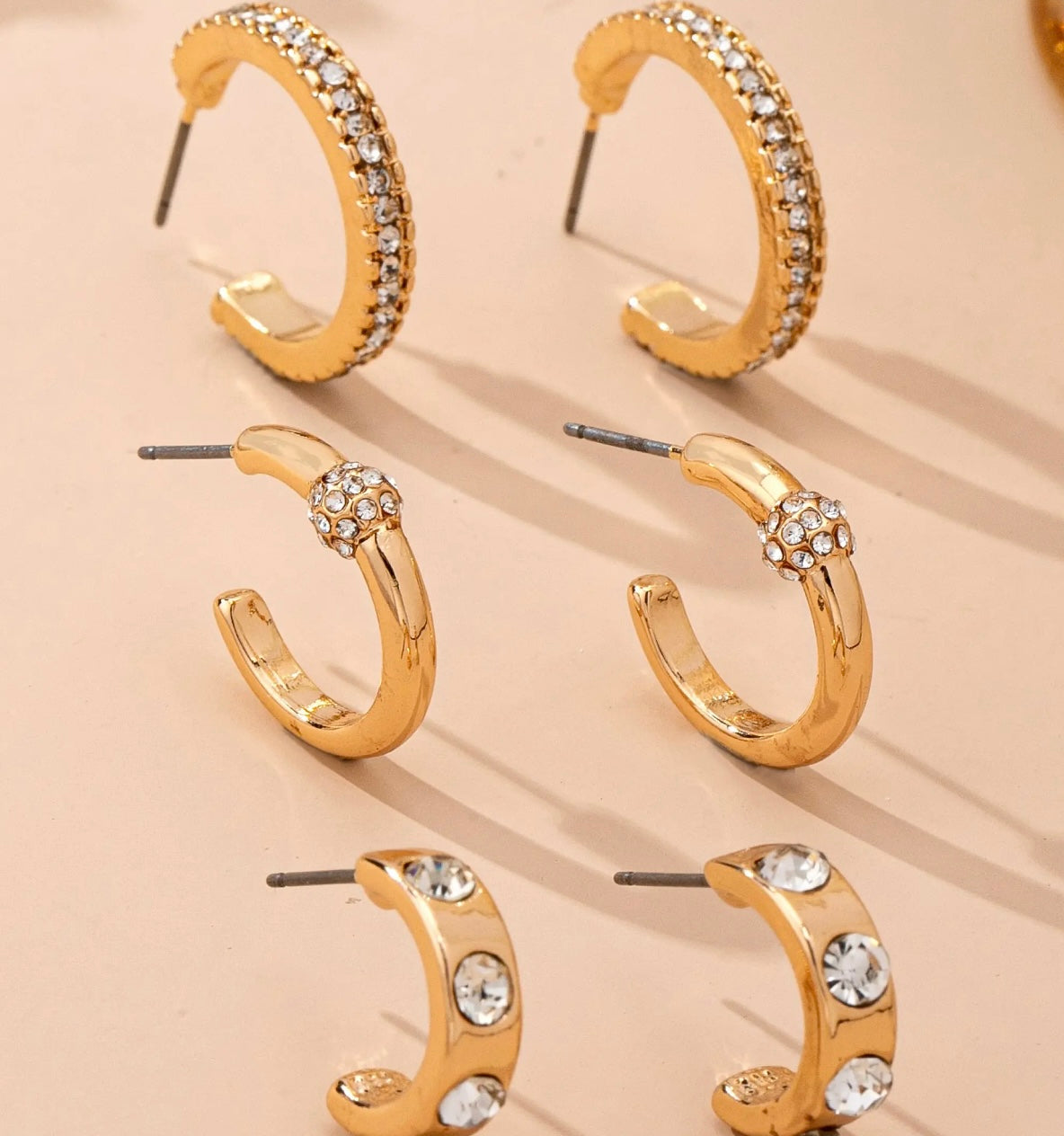 Gold Tone Crystal Earring Set