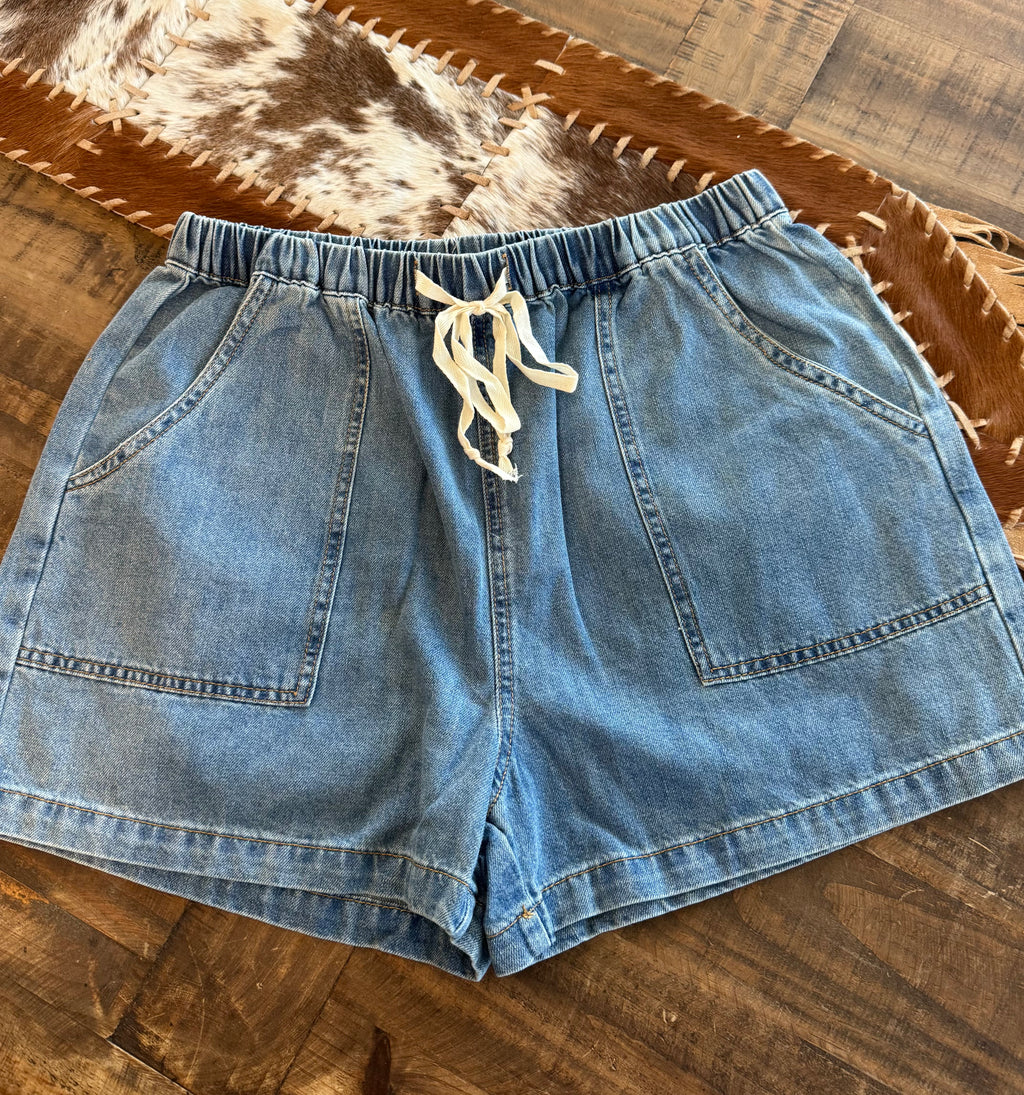 Denim Shorts w/ Drawstring