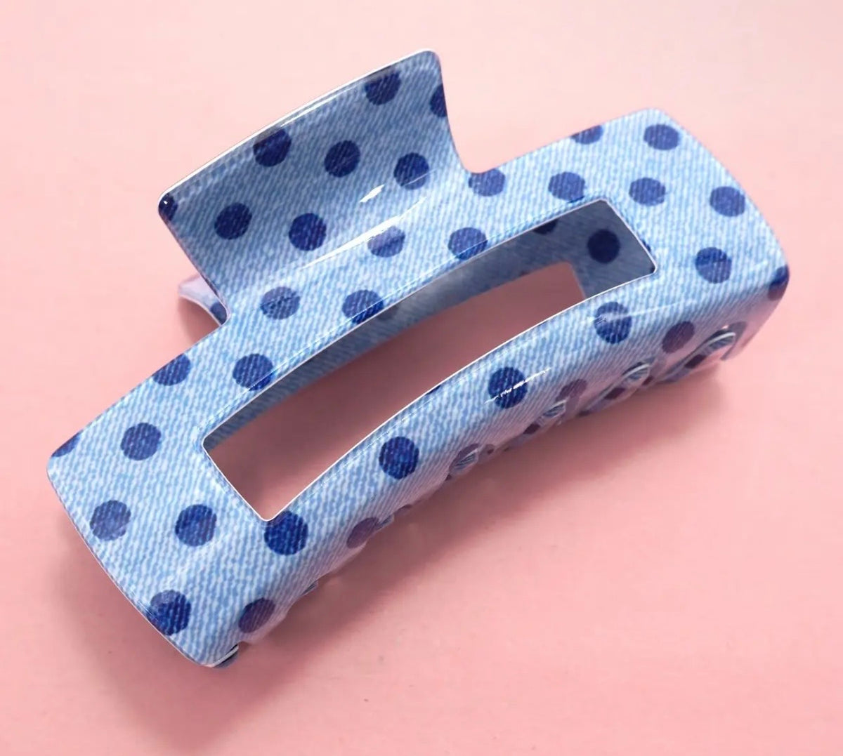 Polka Dot Denim Claw Clip