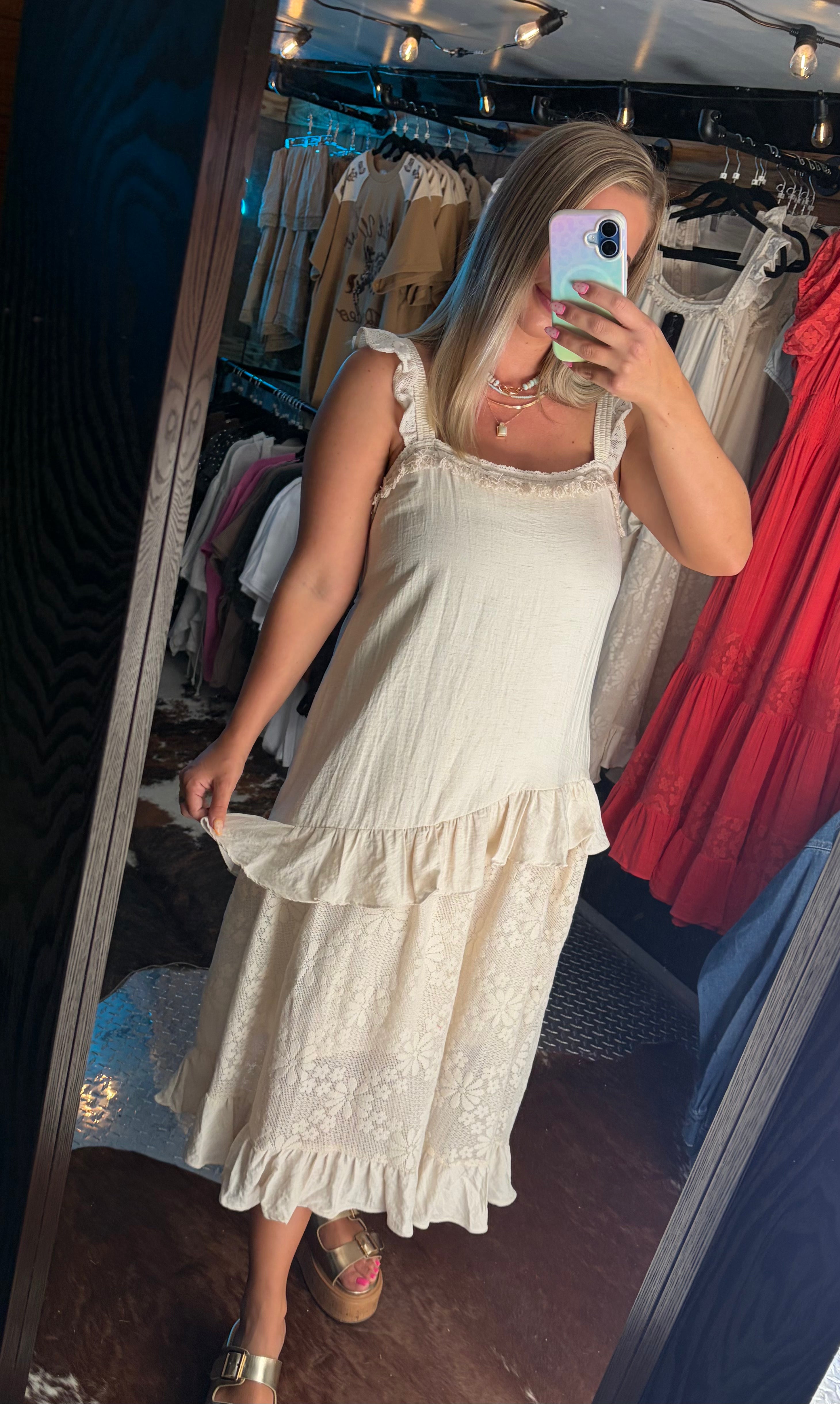 Lace Ruffle Bottom Midi Dress