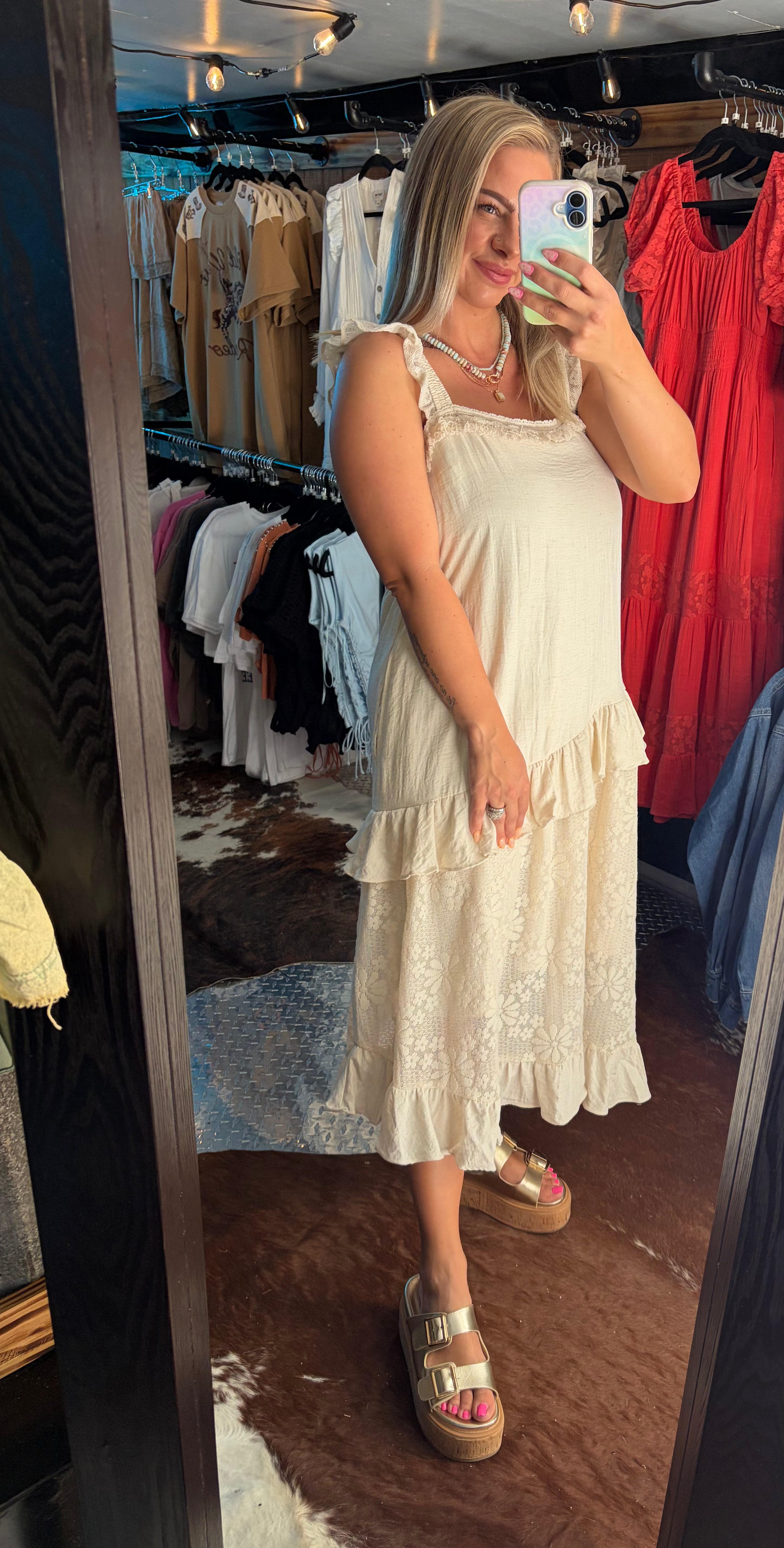 Lace Ruffle Bottom Midi Dress
