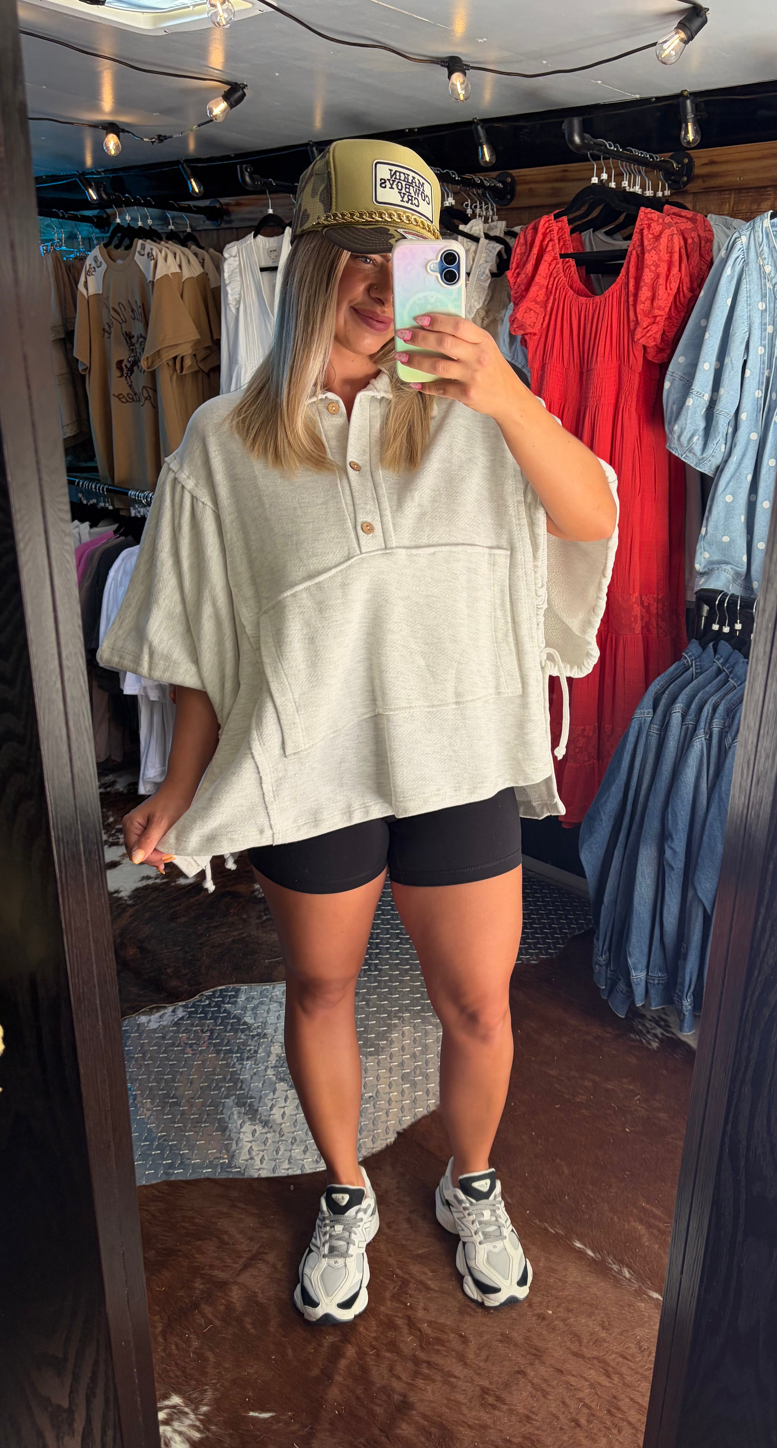 Oversized Drawstring Tie Sleeve Top