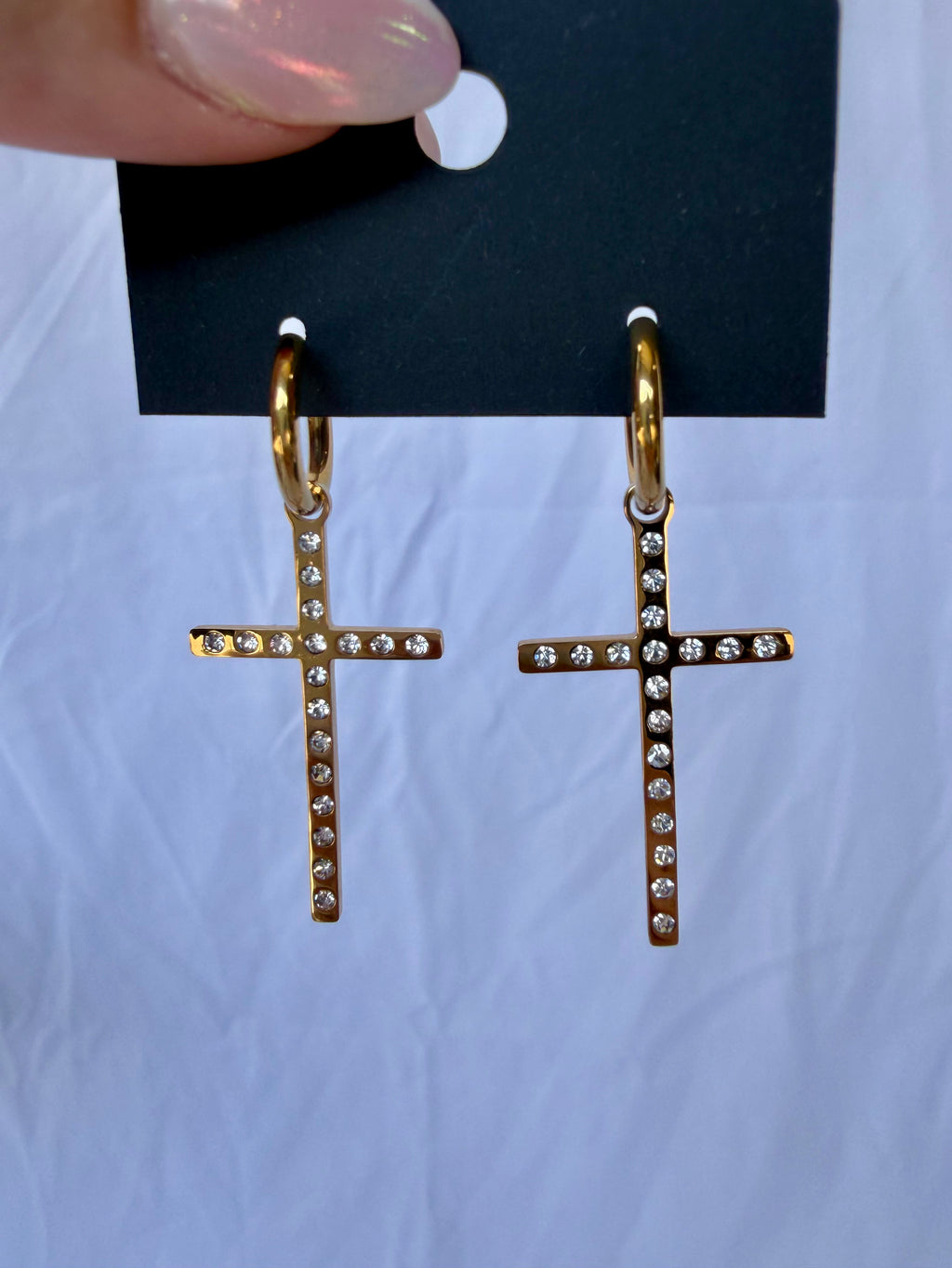 Sparkly Cross Earrings w/ Gold Huggies