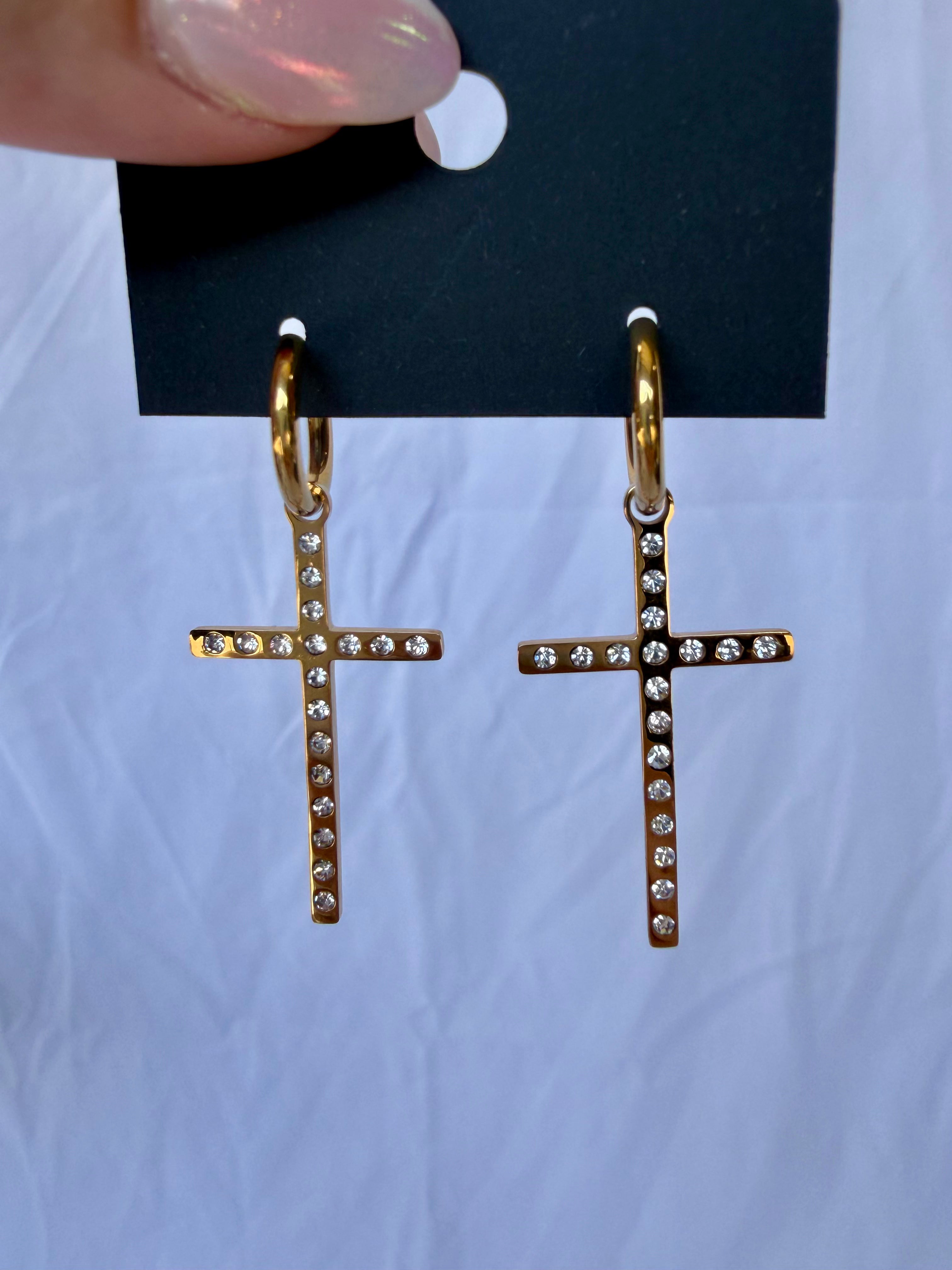 Sparkly Cross Earrings w/ Gold Huggies