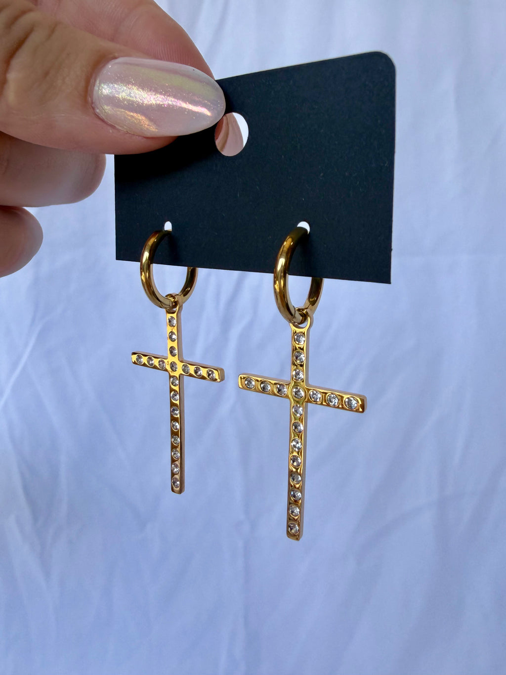 Sparkly Cross Earrings w/ Gold Huggies