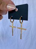 Sparkly Cross Earrings w/ Gold Huggies