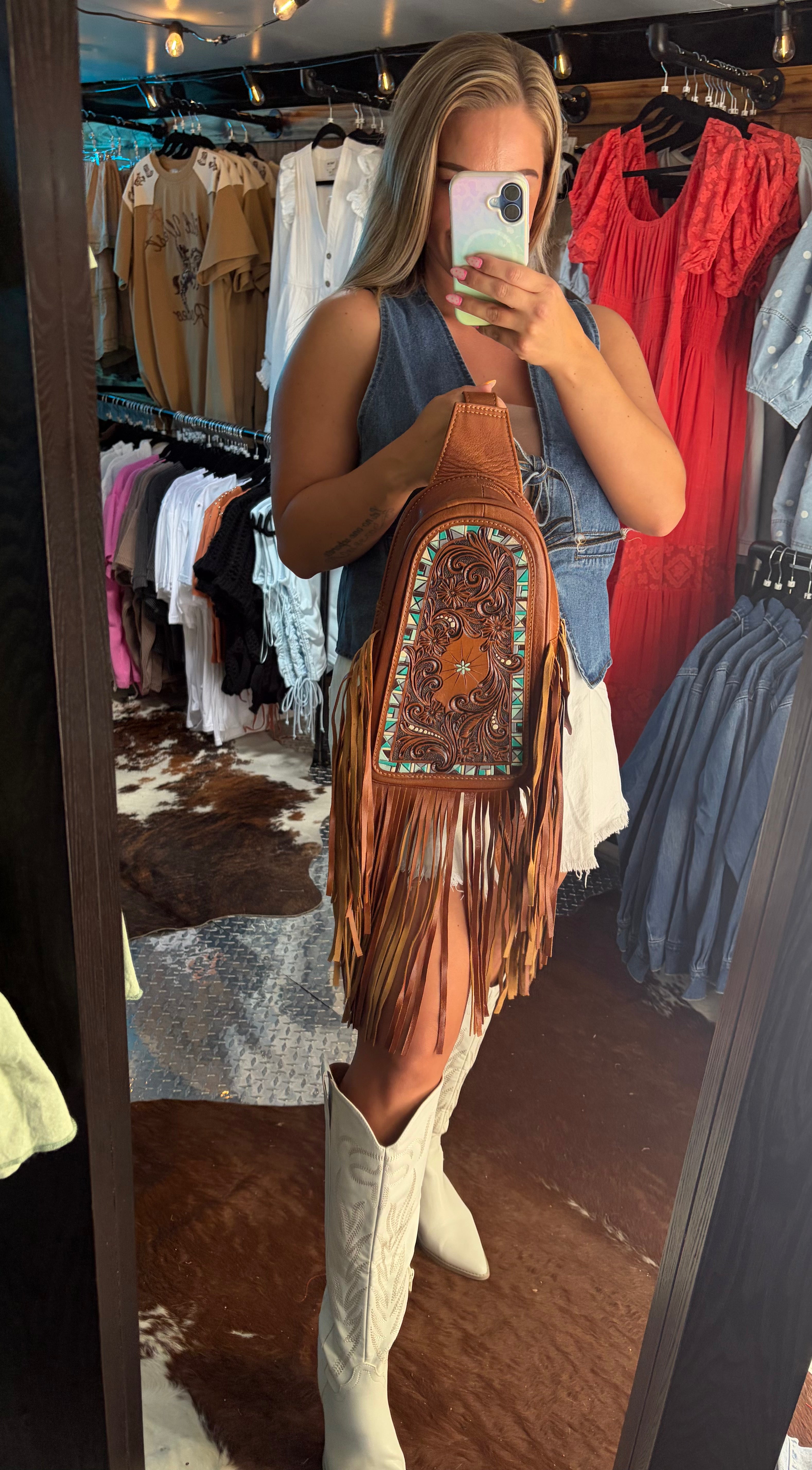American Darling Leather Sling Bag w/ Fringe (Concealed Carry)