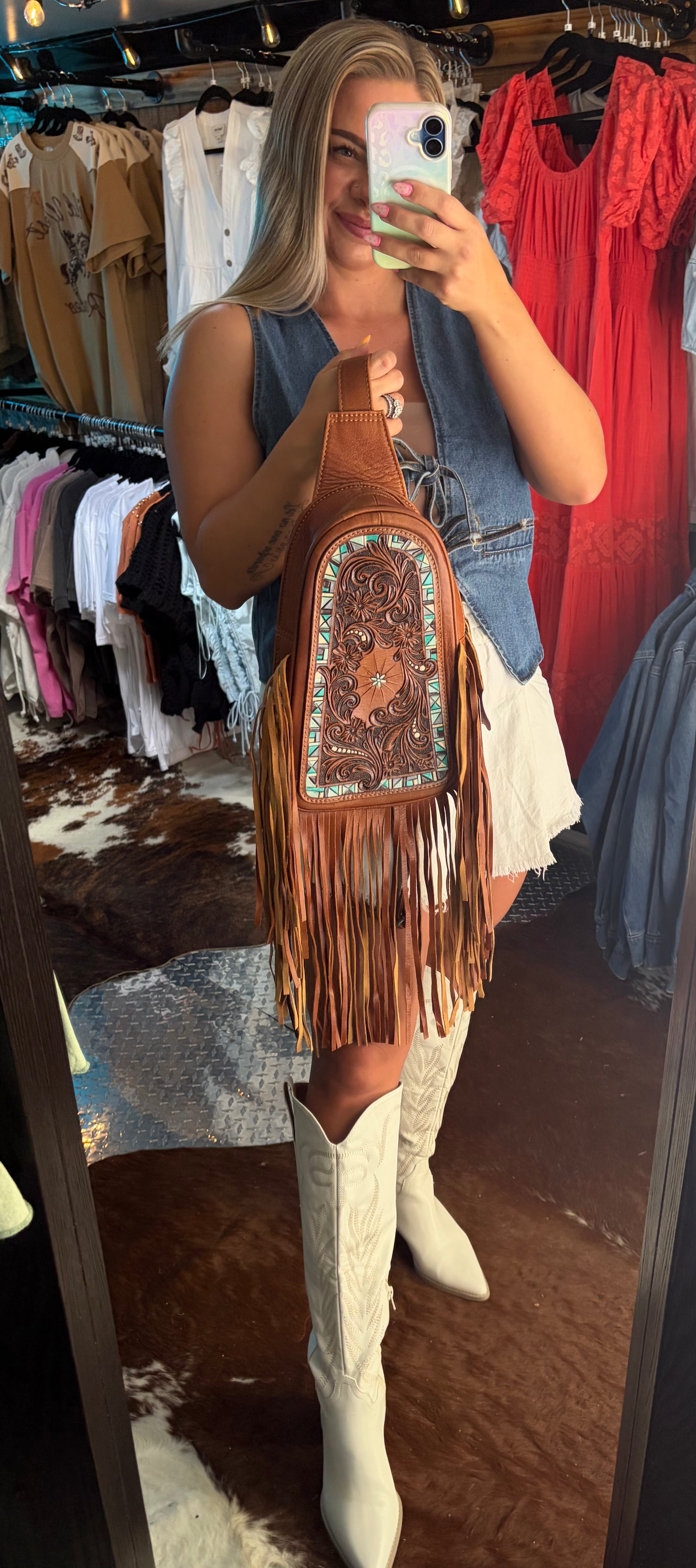 American Darling Leather Sling Bag w/ Fringe (Concealed Carry)