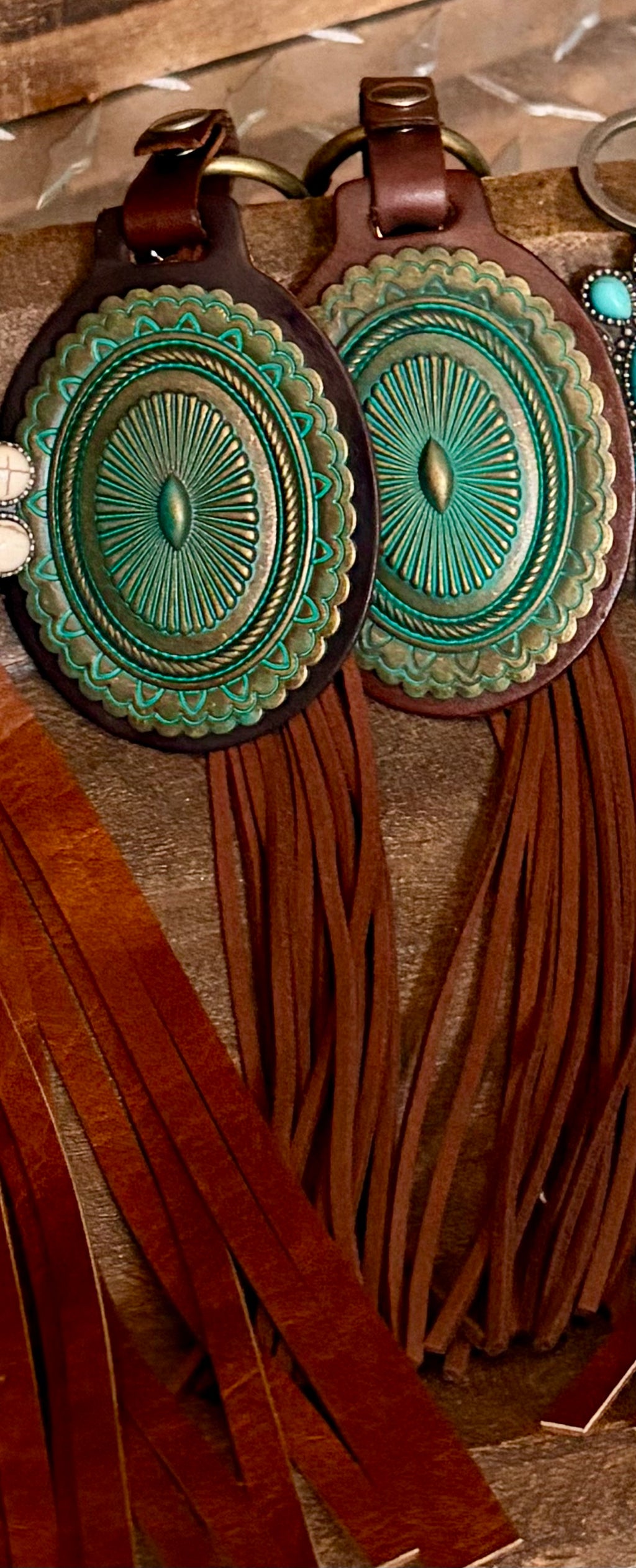 Turquoise Concho Keychain/Purse Charm w/ Fringe