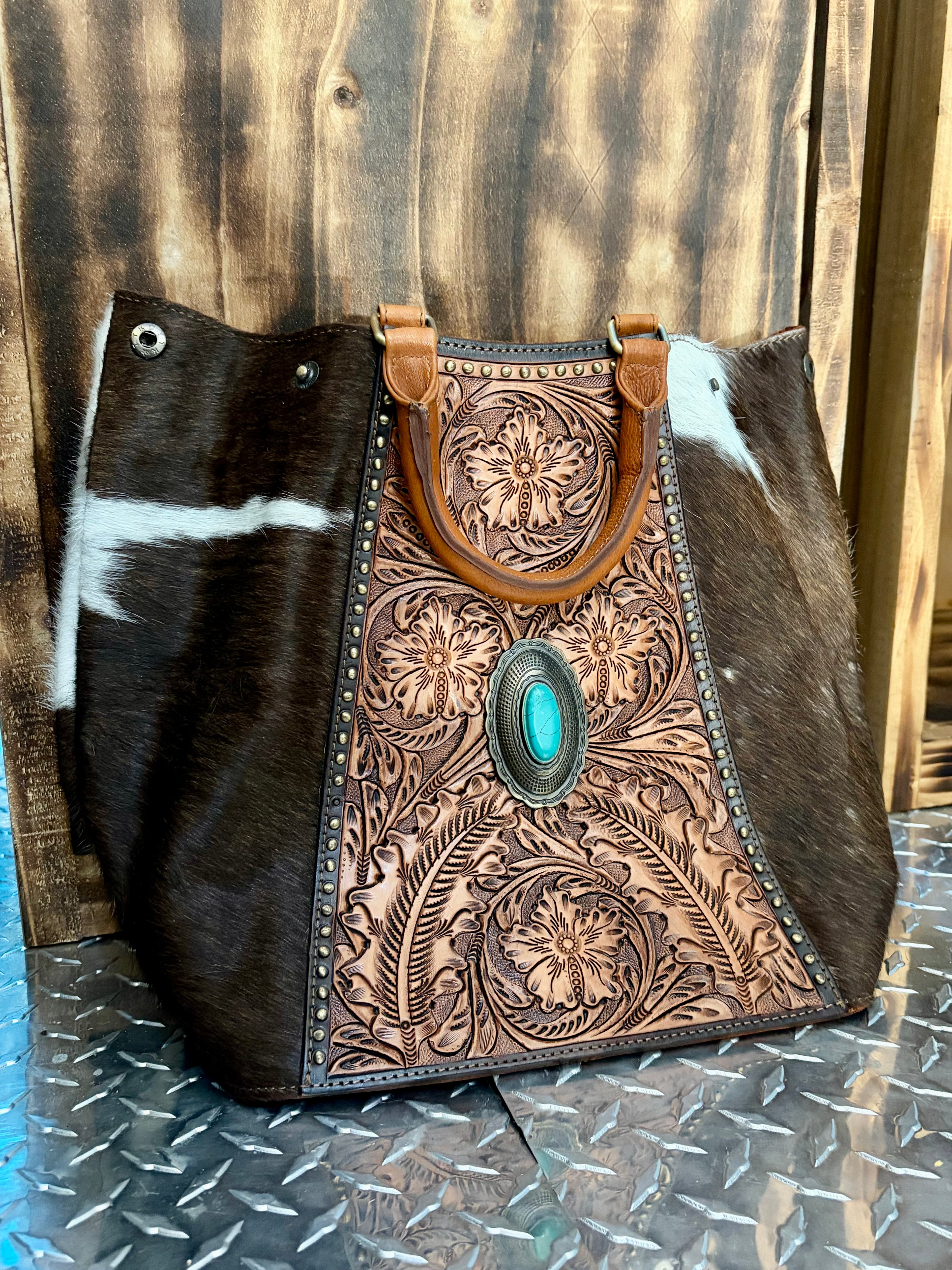 American Darling Tote w/ Tooled Leather & Turquoise Concho (Concealed Carry)