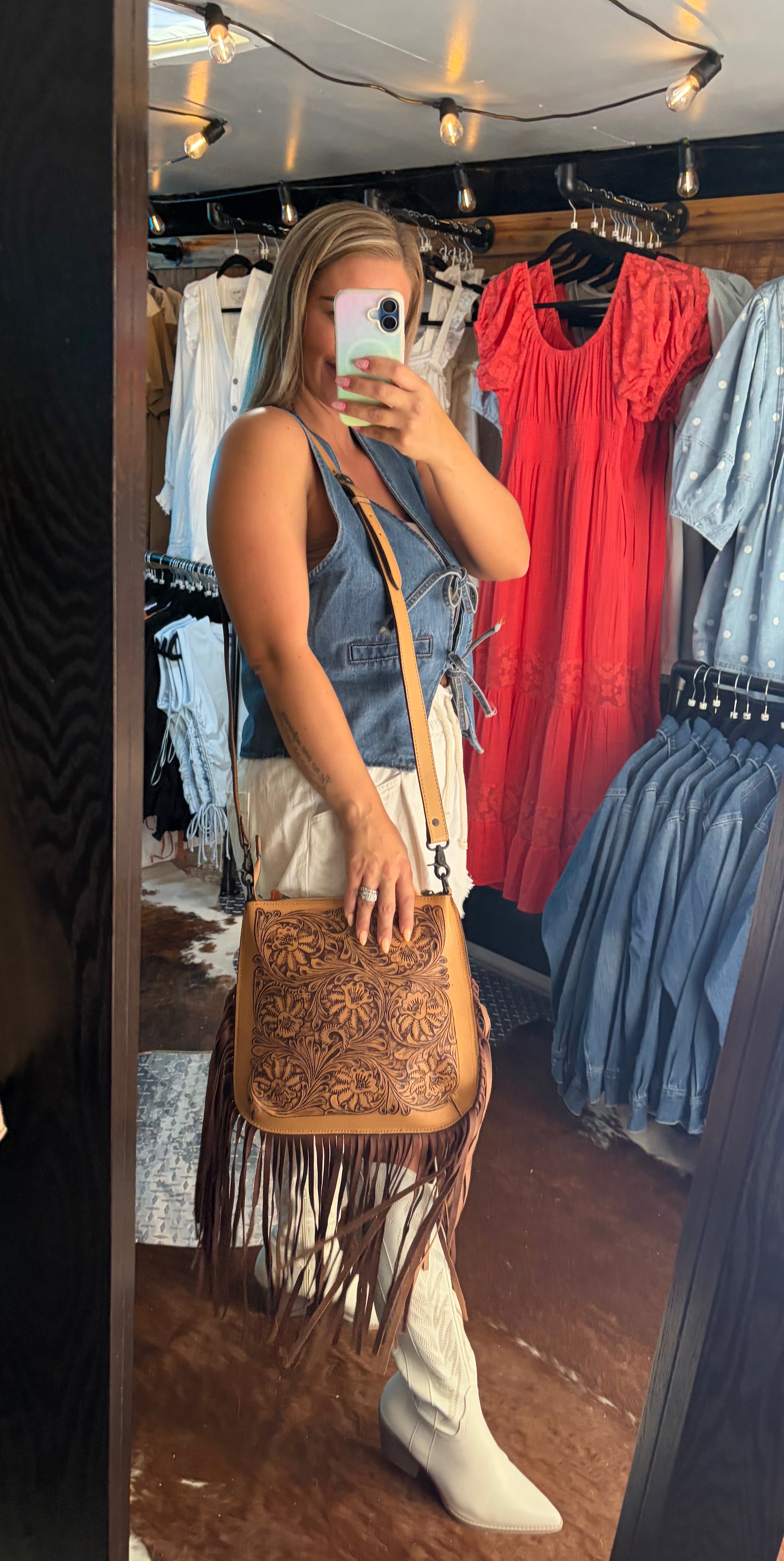 American Darling Fringe Leather Messenger Bag