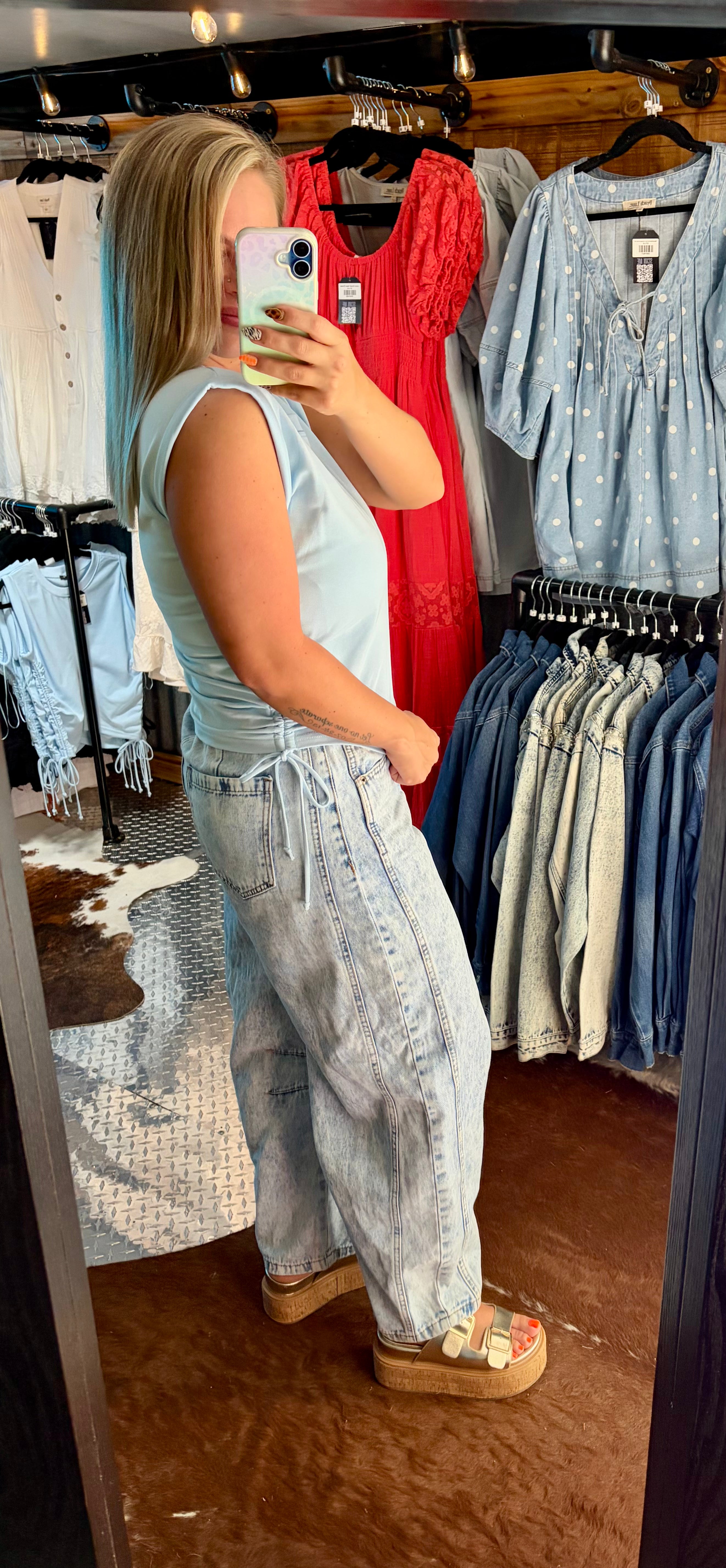 Side Ruched Tie Tank