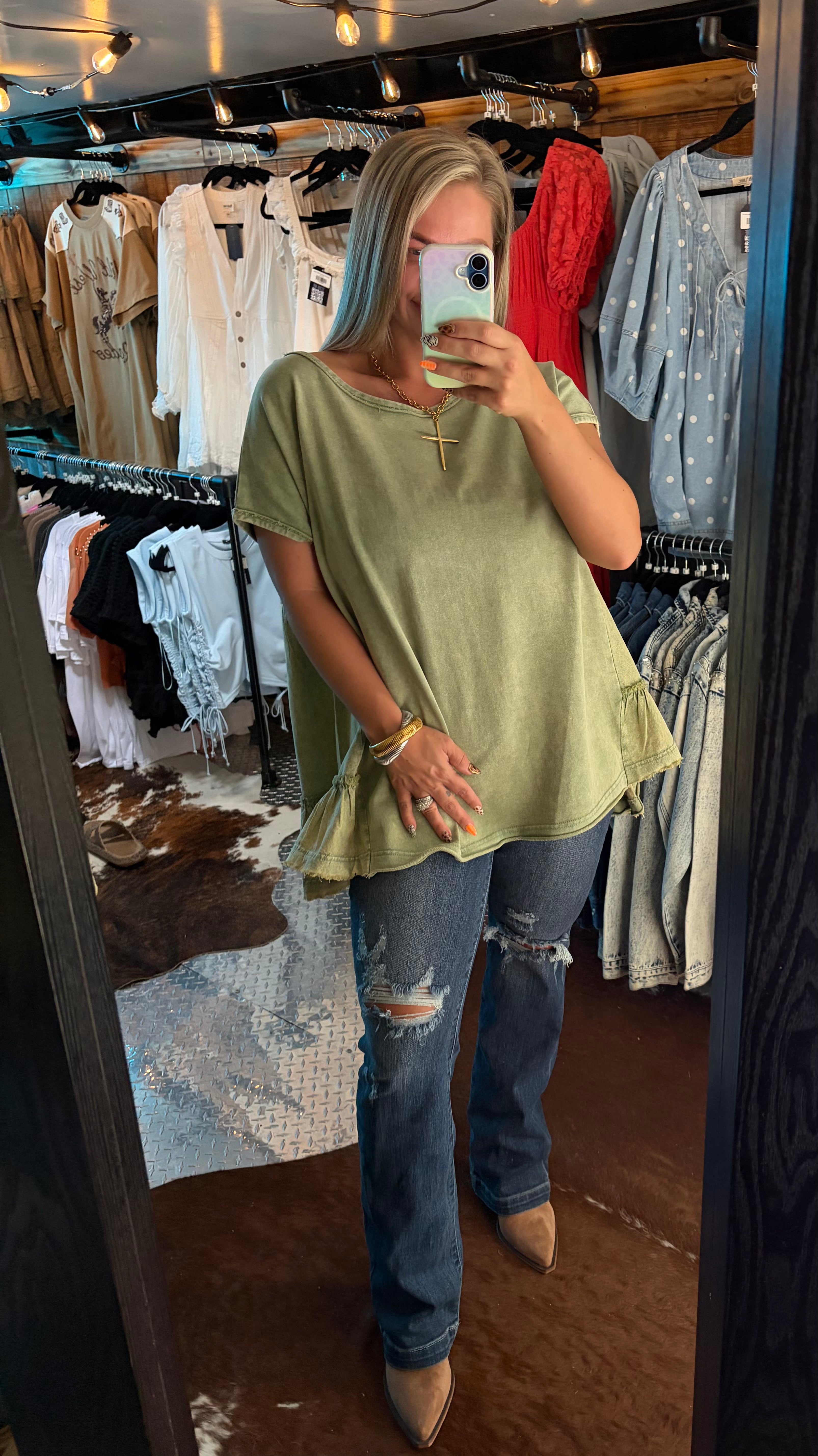 Mineral Washed Ruffled Tunic