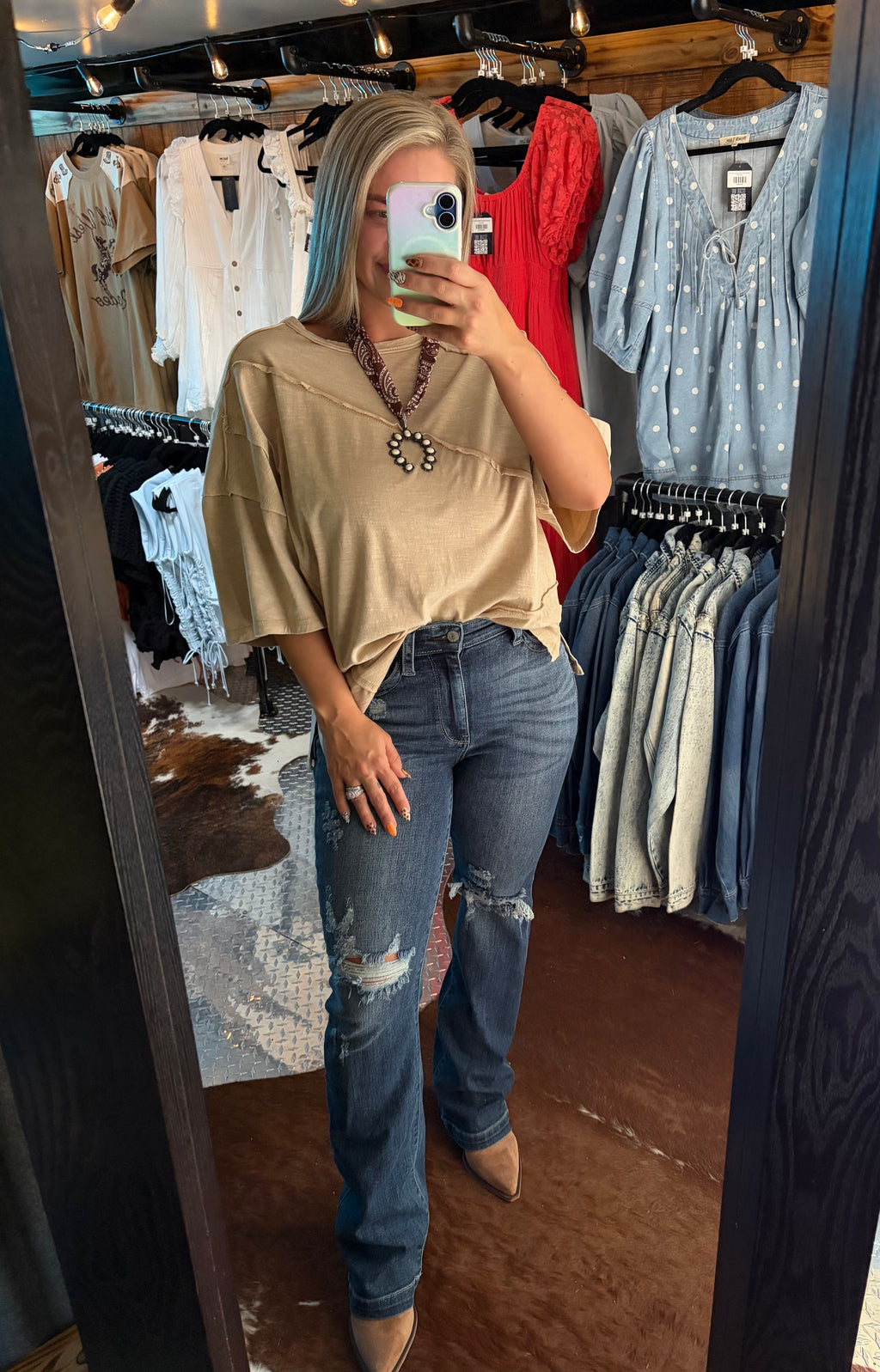 Mineral Washed Oversized Raw Edge Top