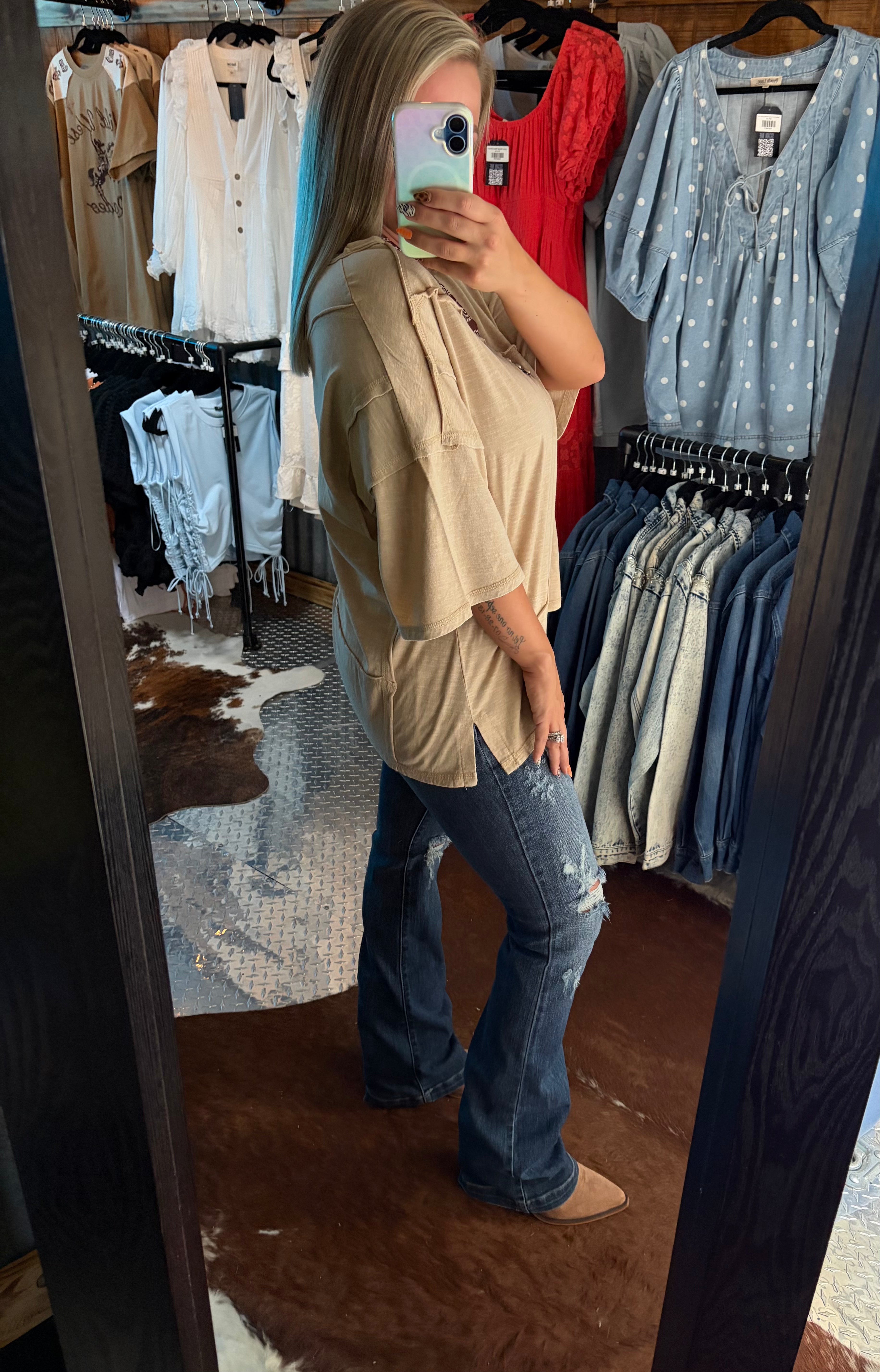 Mineral Washed Oversized Raw Edge Top