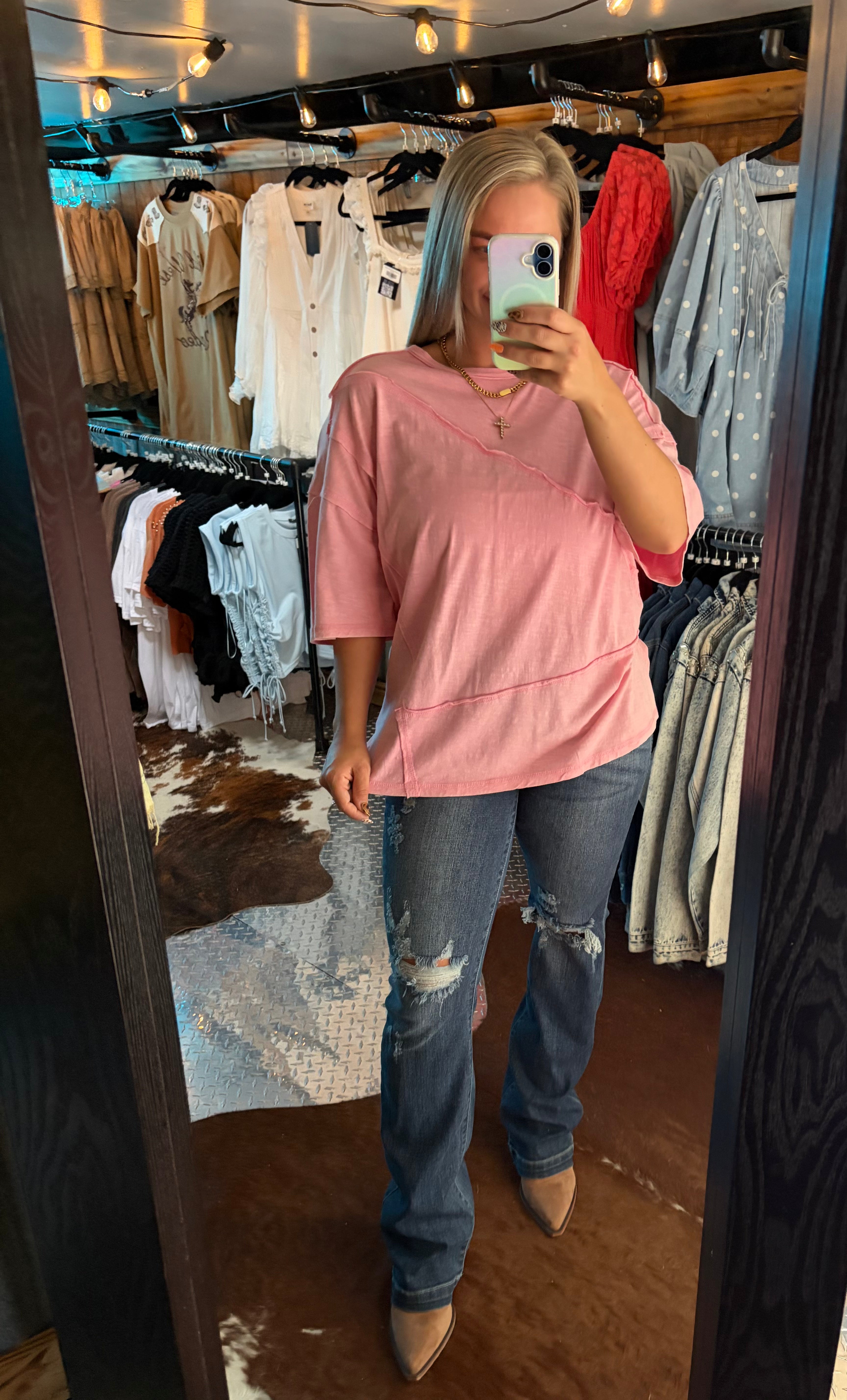 Mineral Washed Oversized Raw Edge Top