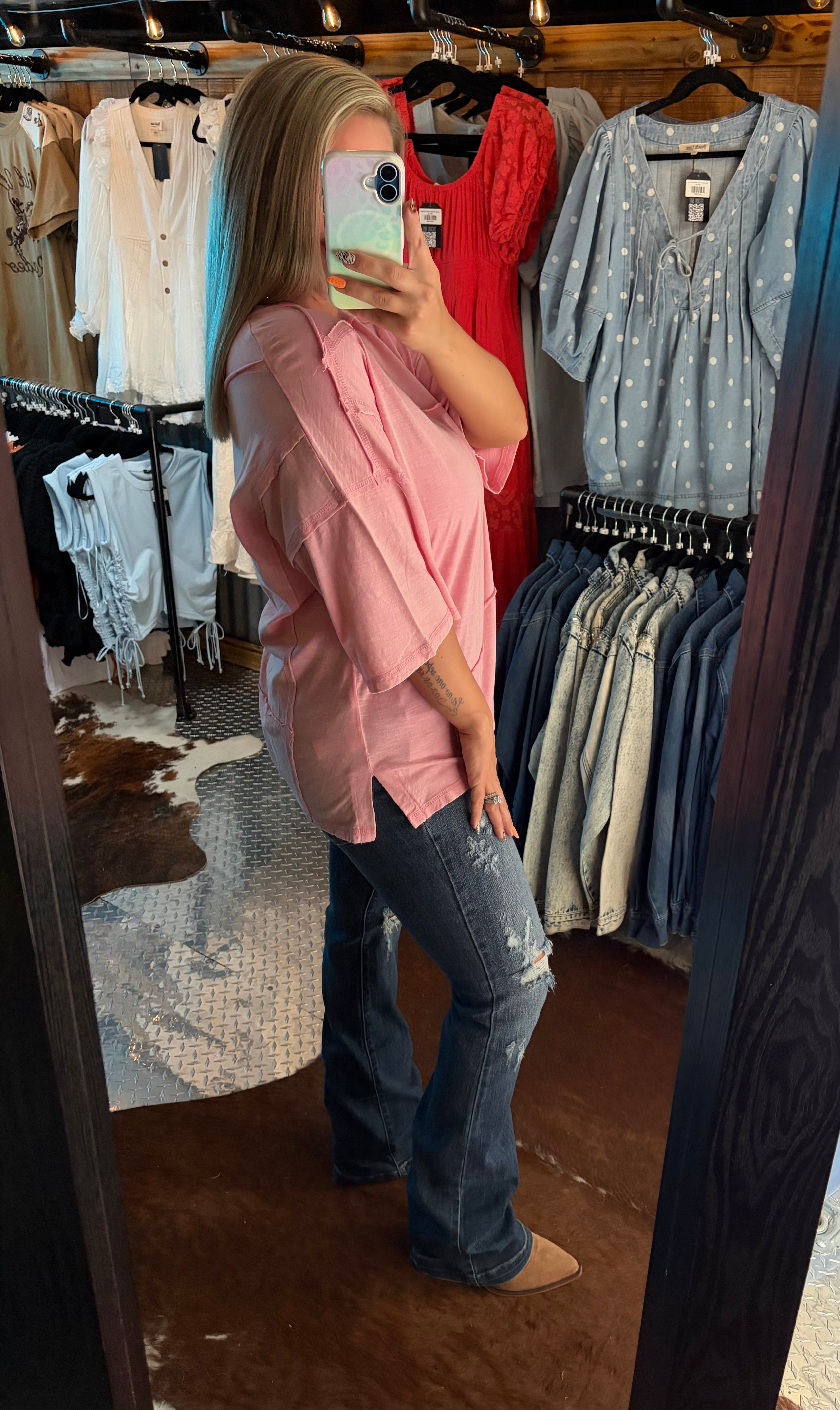 Mineral Washed Oversized Raw Edge Top