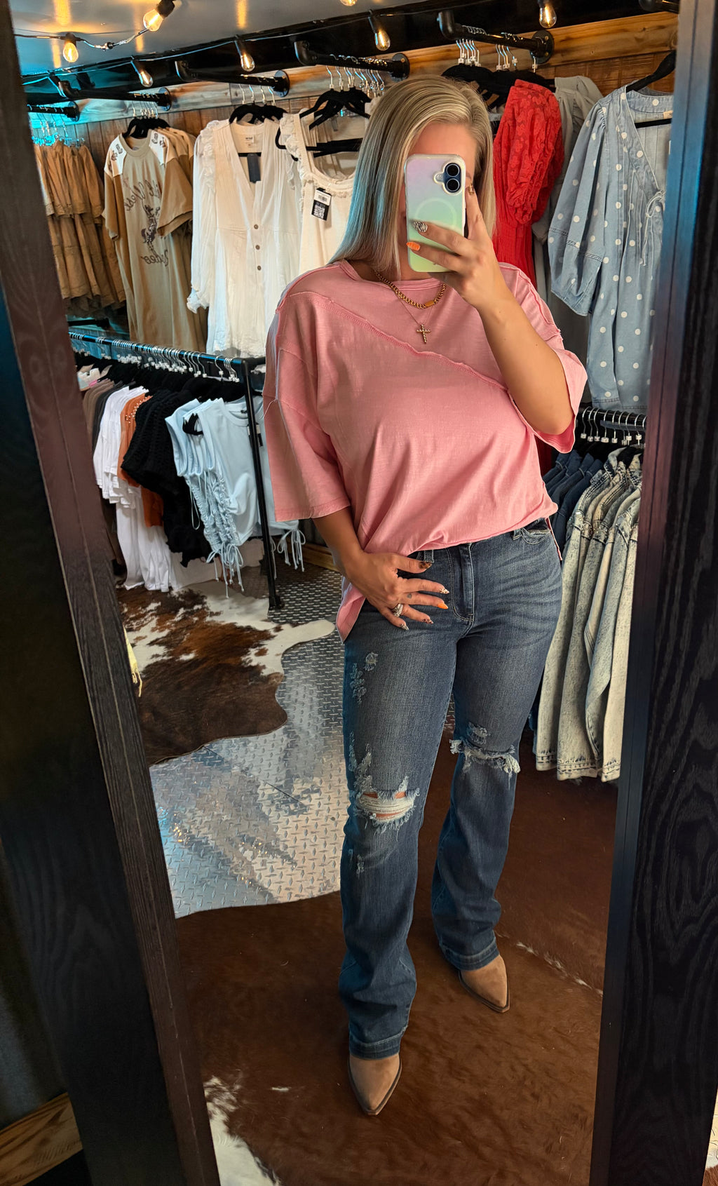 Mineral Washed Oversized Raw Edge Top