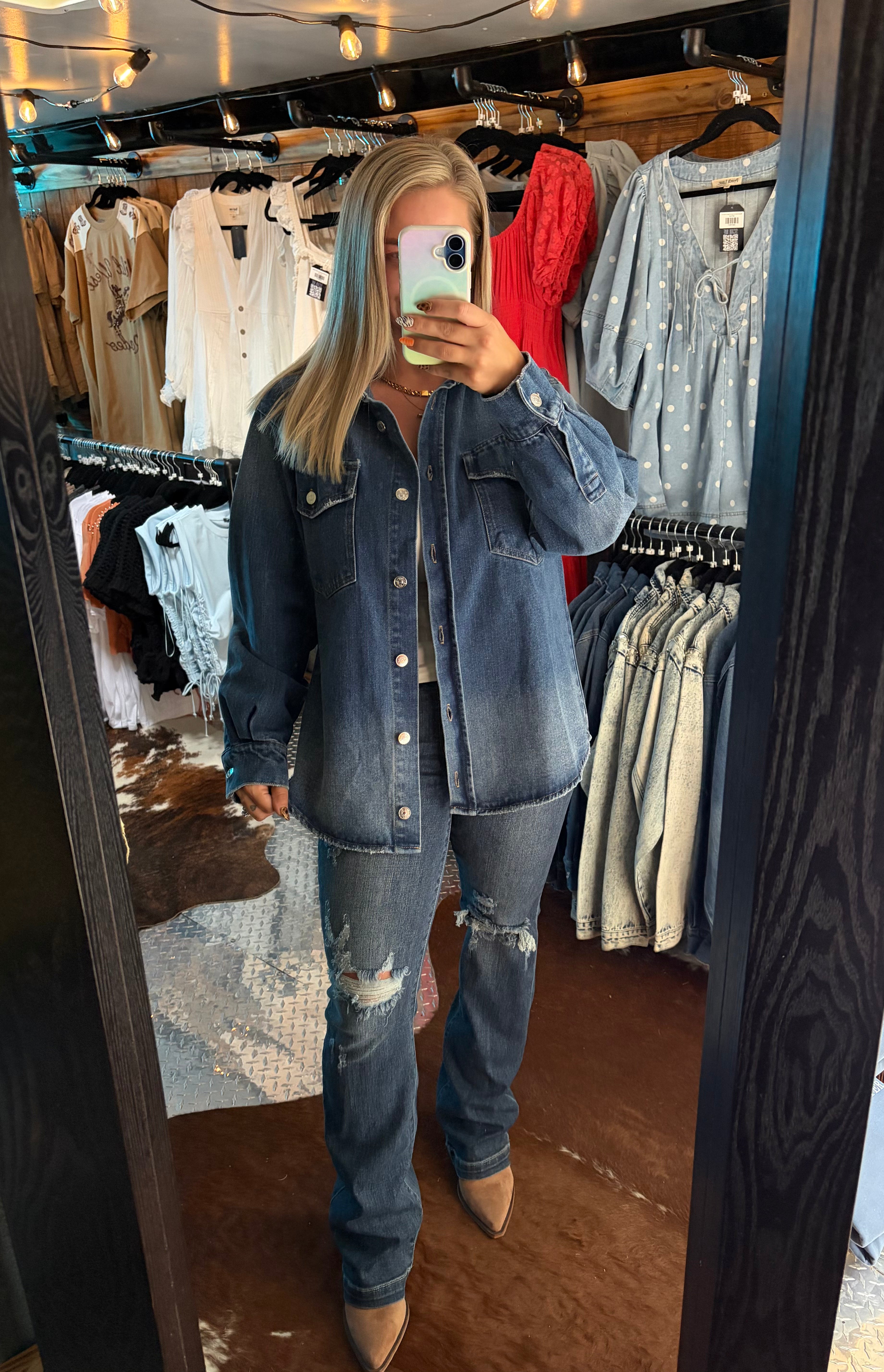 Washed Denim Button Down Jacket