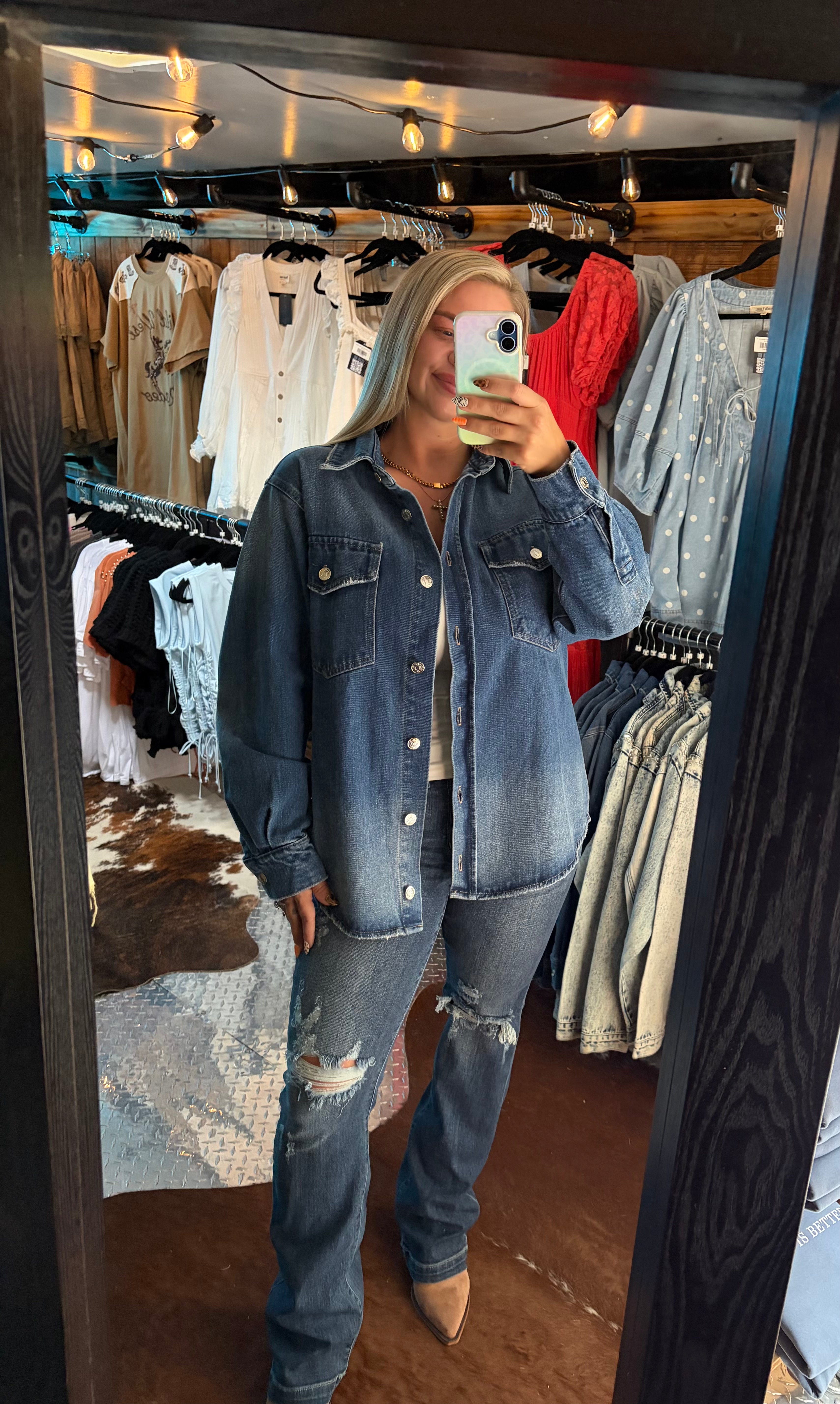 Washed Denim Button Down Jacket