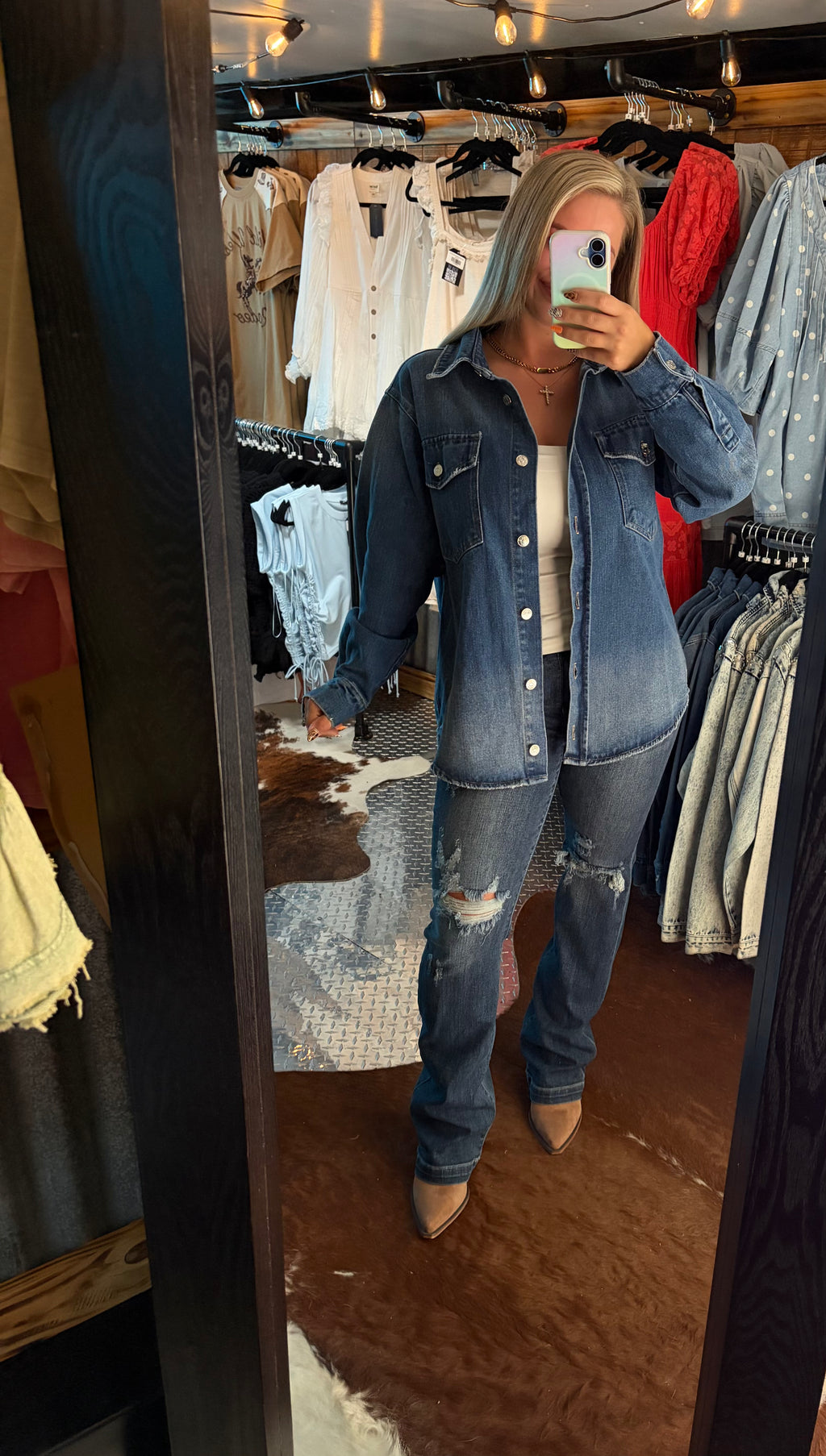 Washed Denim Button Down Jacket