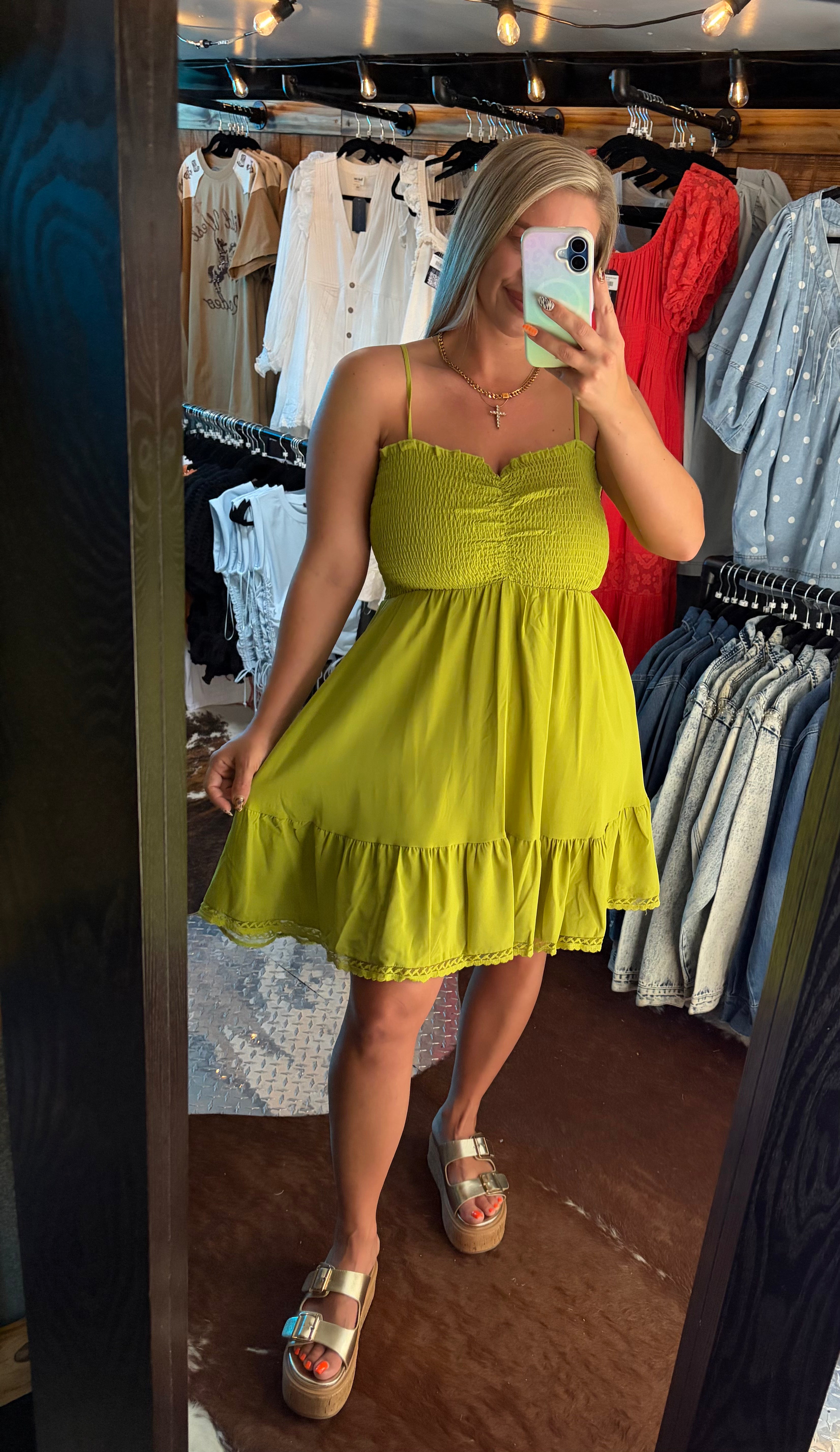 Lace Trim Smocked Mini Dress