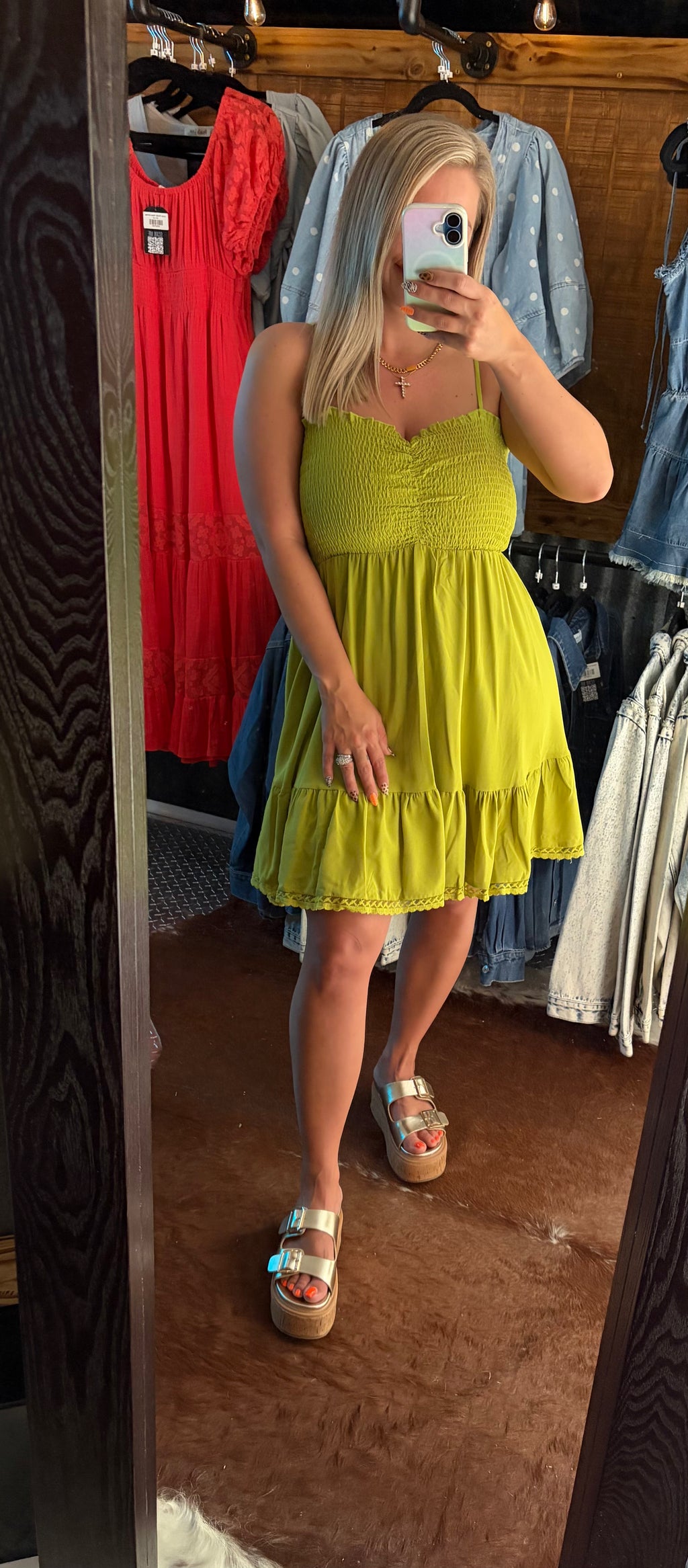 Lace Trim Smocked Mini Dress