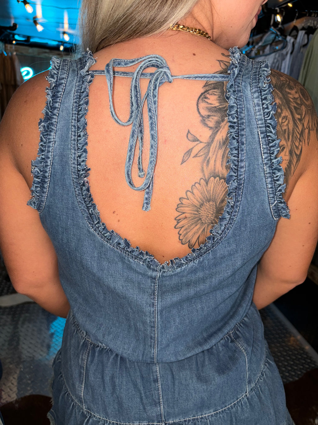 Ruffled Denim Romper