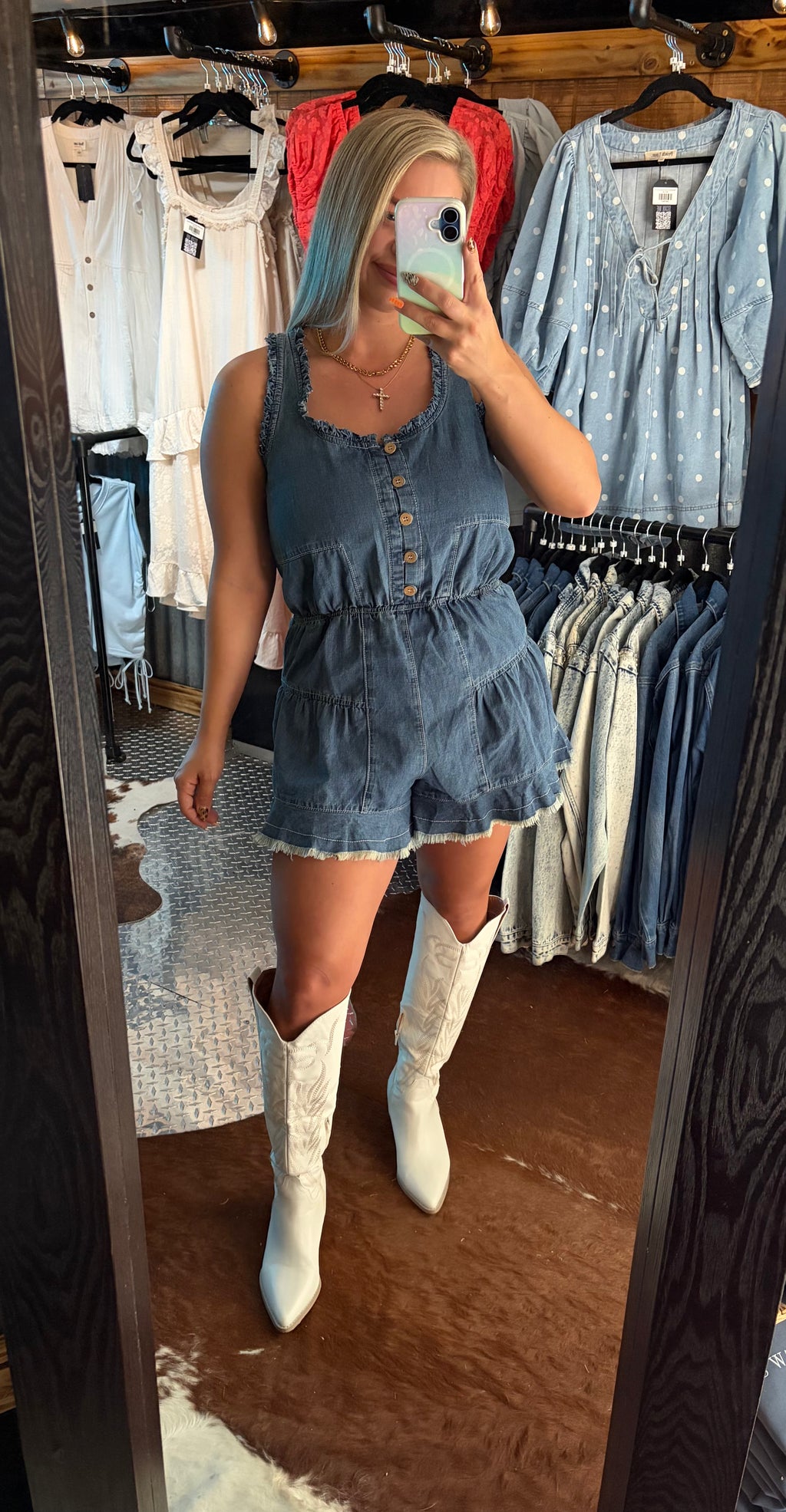 Ruffled Denim Romper