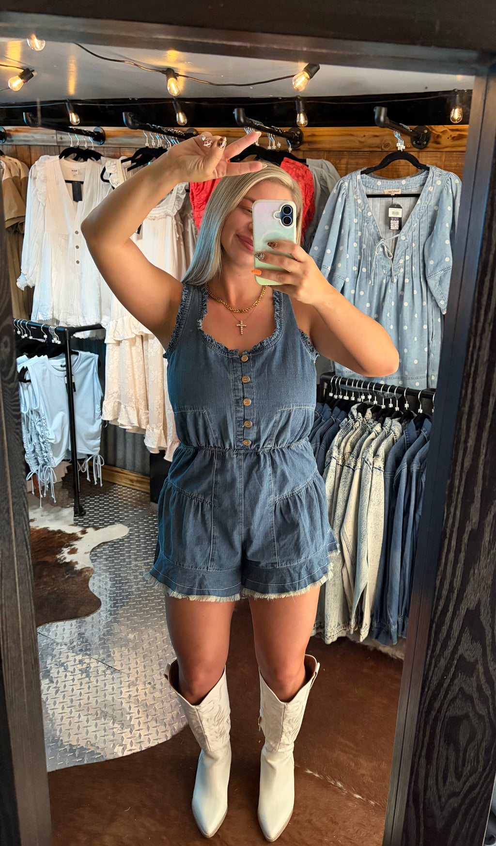 Ruffled Denim Romper
