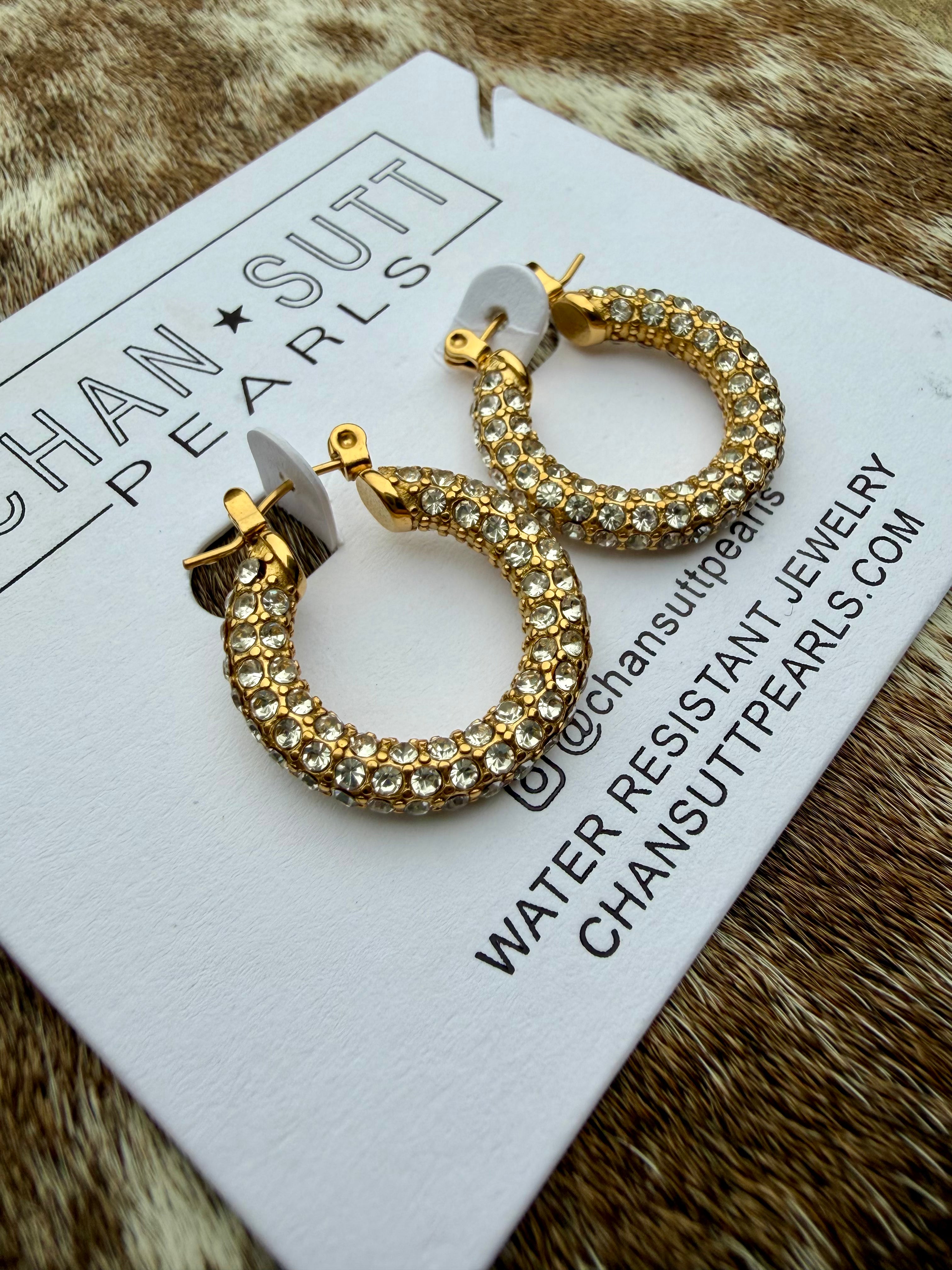Chansutt Pearls Medium Diamond Hoops