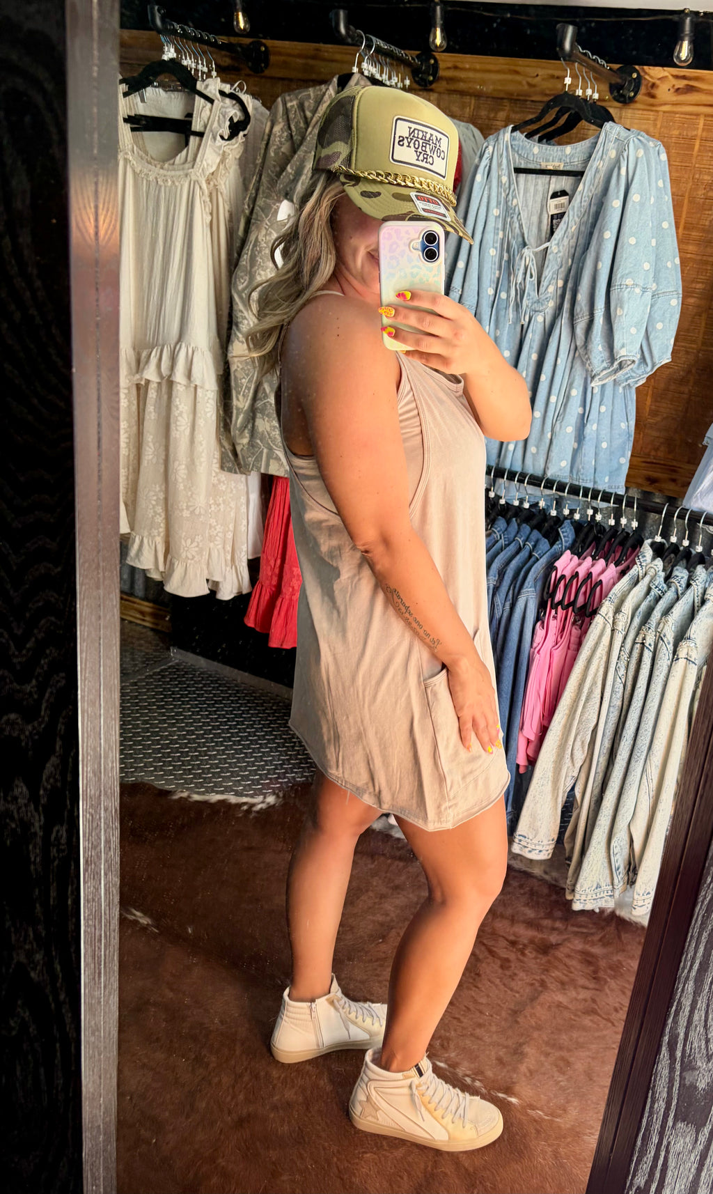 Acid Washed Casual Mini Dress w/ Built In Romper
