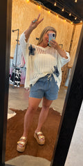 Distressed Star Knit Pullover