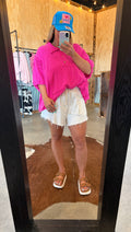 Oversized Ribbed Drawstring Tie Sleeve Top