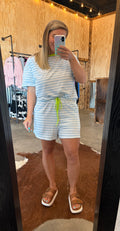 Blue Stripe Top & Shorts Set